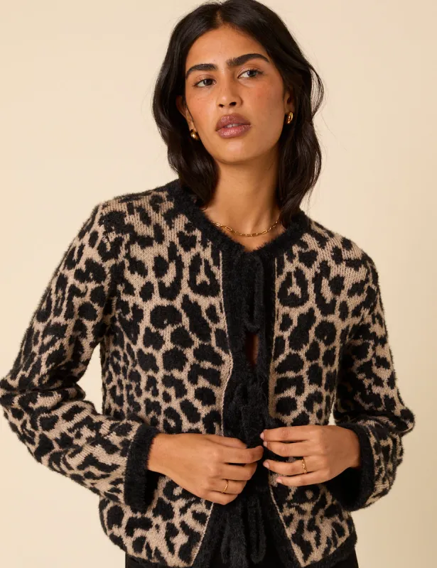 Leopard Print Tie Front Cardigan sold by Nobody's Child