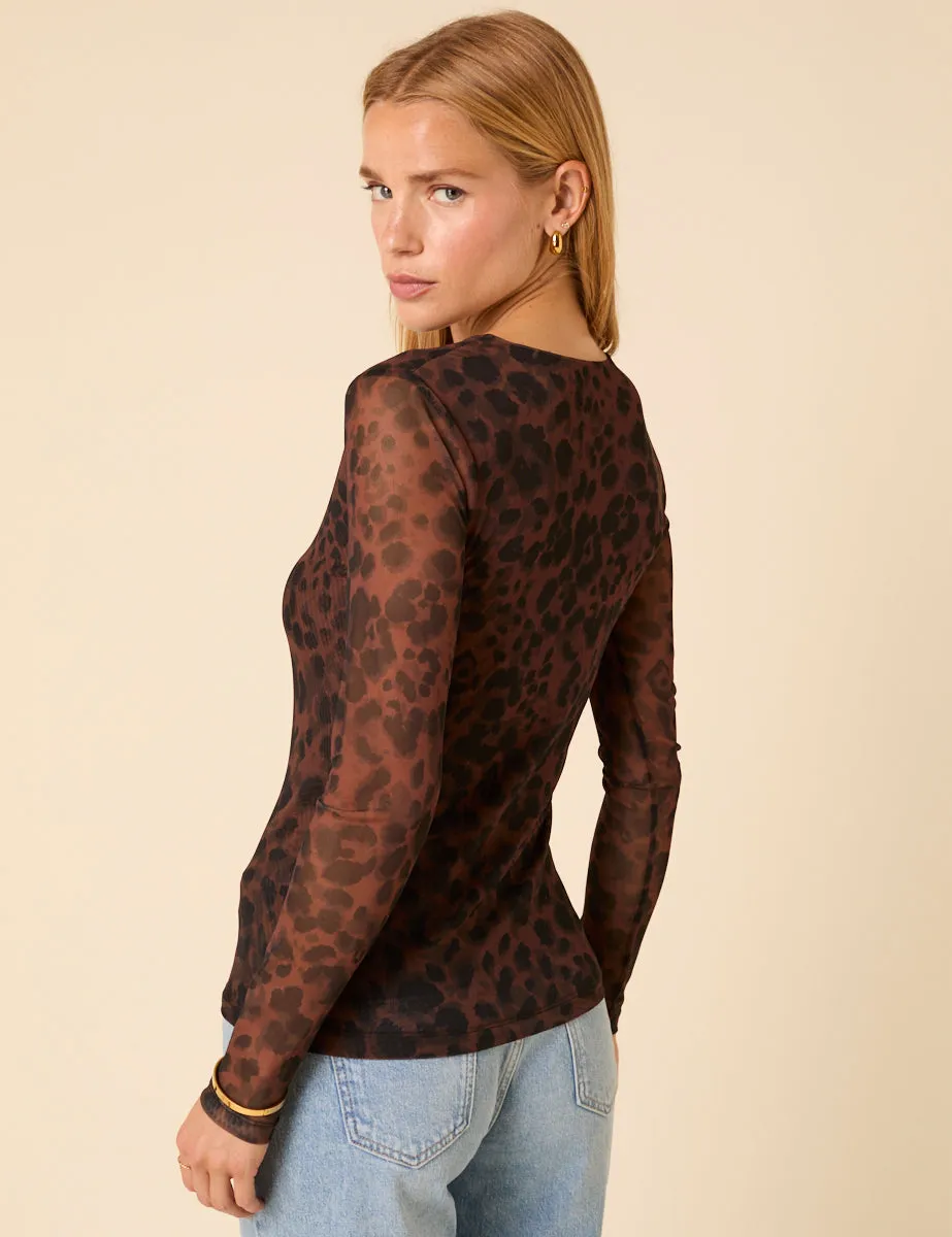 Brown Leopard Print Mesh Top sold by Nobody's Child product image thumbnail 5