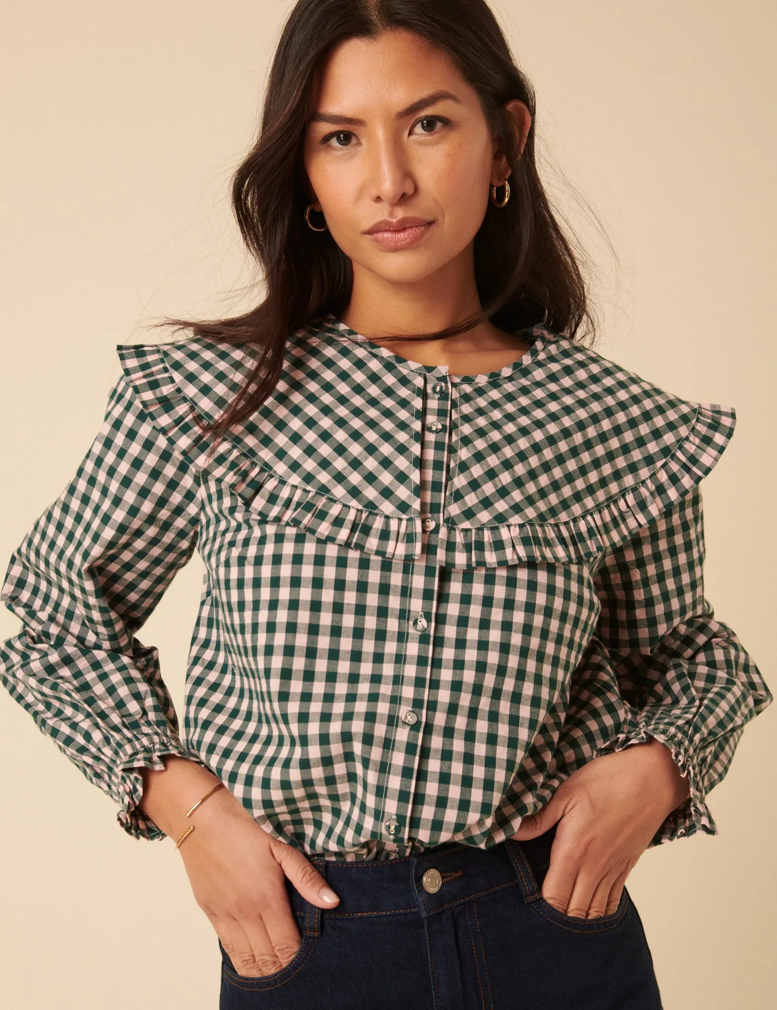 Green And Pink Gingham Collared Blouse sold by Nobody's Child