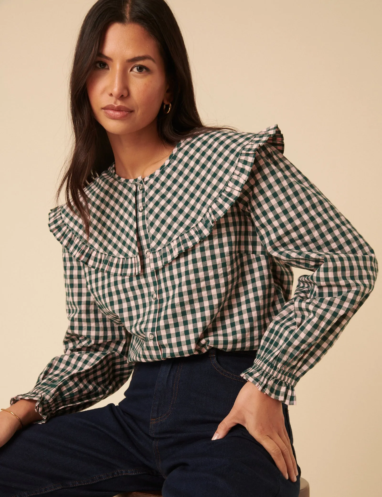 Green And Pink Gingham Collared Blouse sold by Nobody's Child product image thumbnail 2