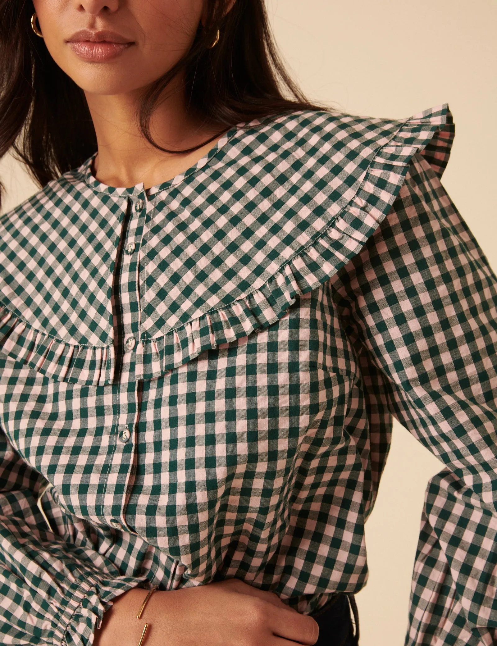 Green And Pink Gingham Collared Blouse sold by Nobody's Child product image thumbnail 3