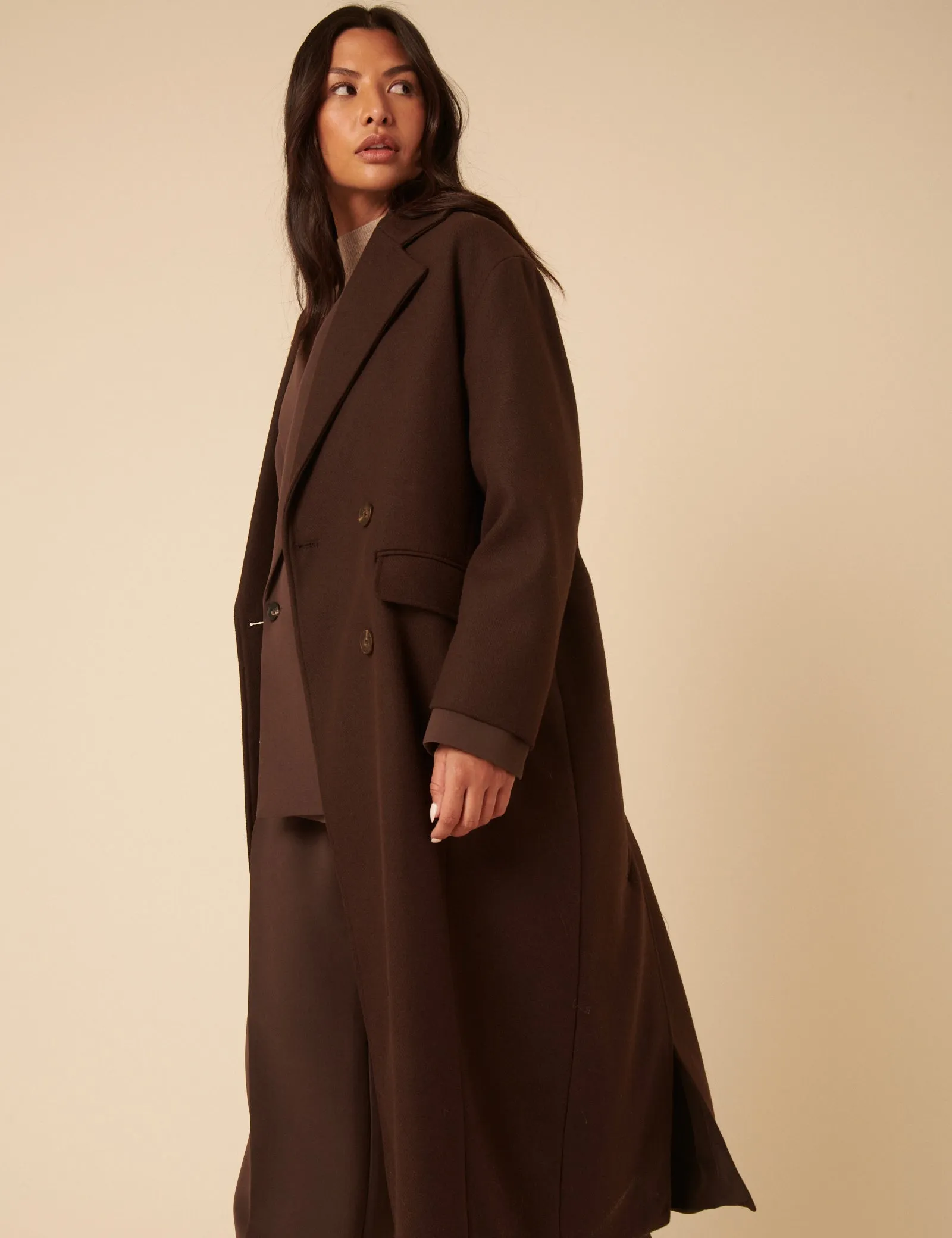 Chocolate Brown Double Breasted Relaxed Coat sold by Nobody's Child product image thumbnail 4