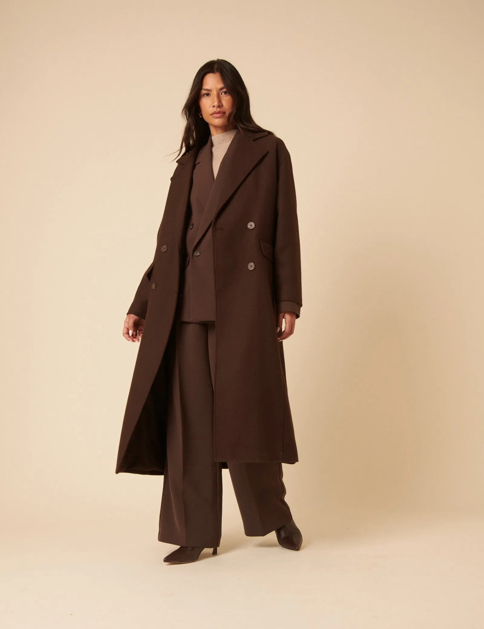 Chocolate Brown Double Breasted Relaxed Coat sold by Nobody's Child