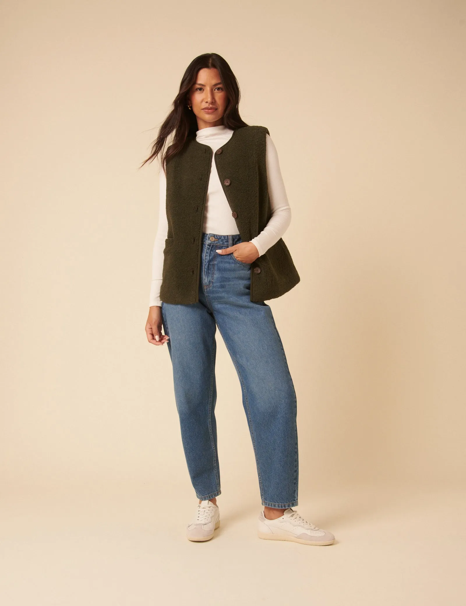 Khaki Borg Gilet sold by Nobody's Child product image thumbnail 3