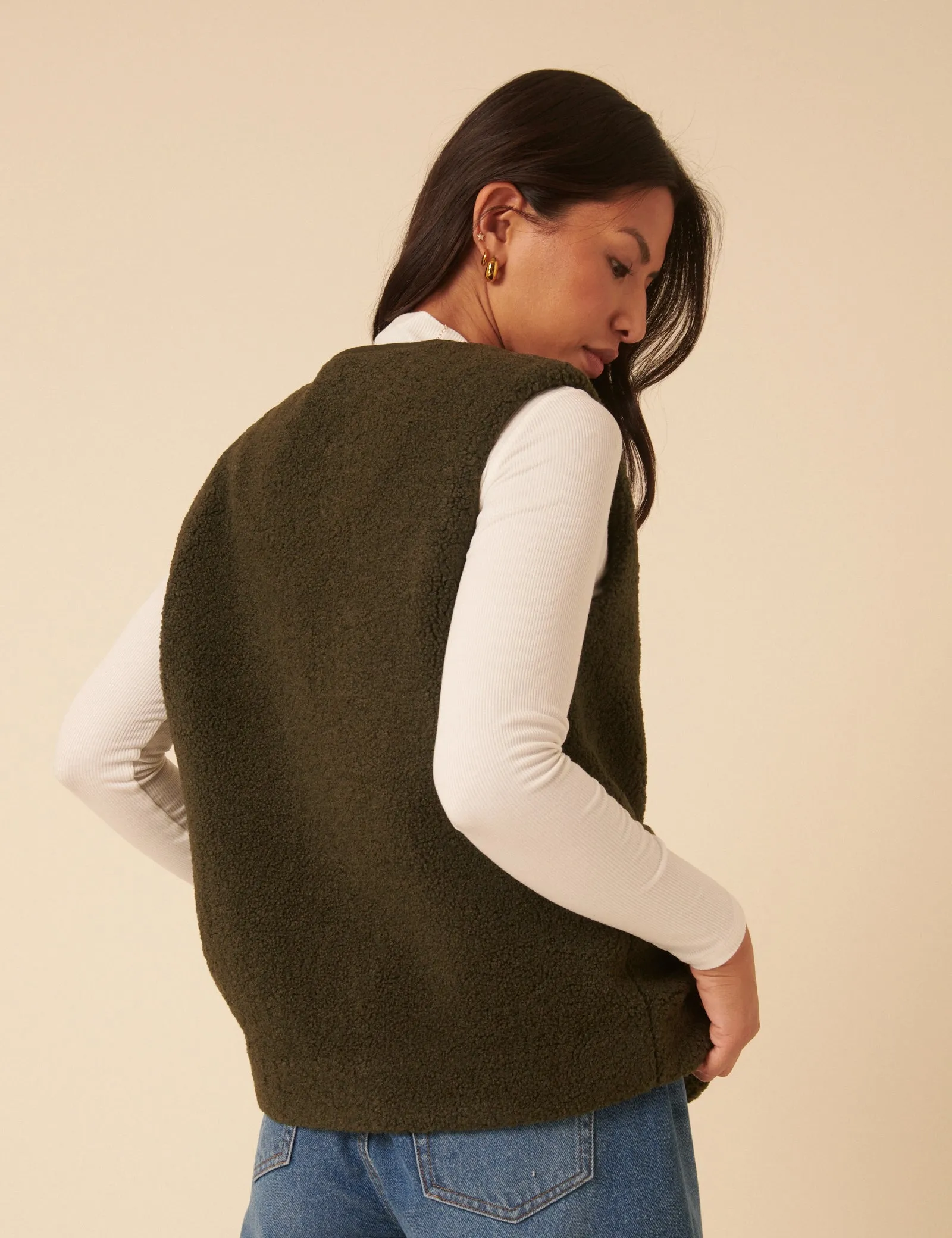 Khaki Borg Gilet sold by Nobody's Child product image thumbnail 5