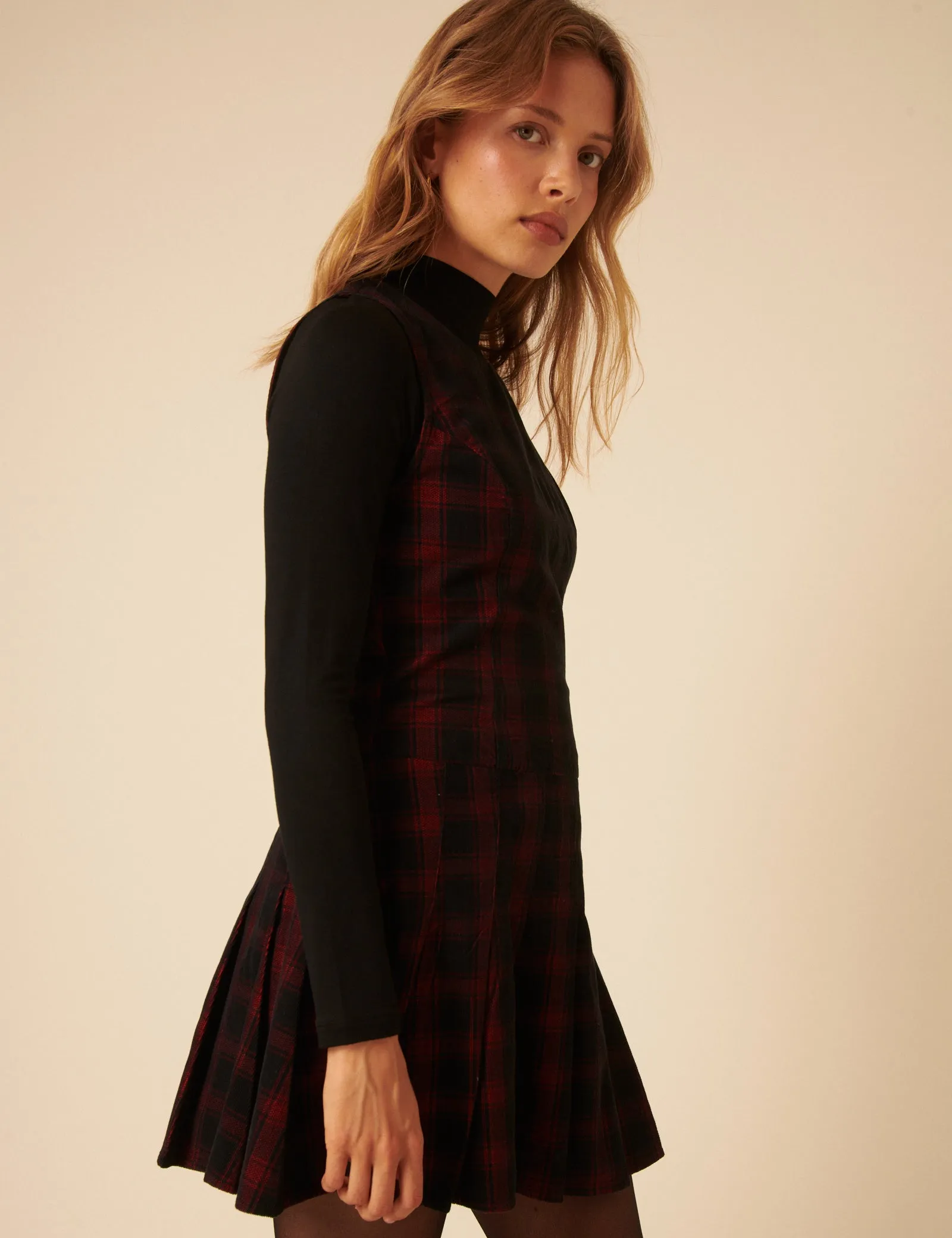 Red And Black Check Cord Merida Pinafore Mini Dress sold by Nobody's Child product image thumbnail 4