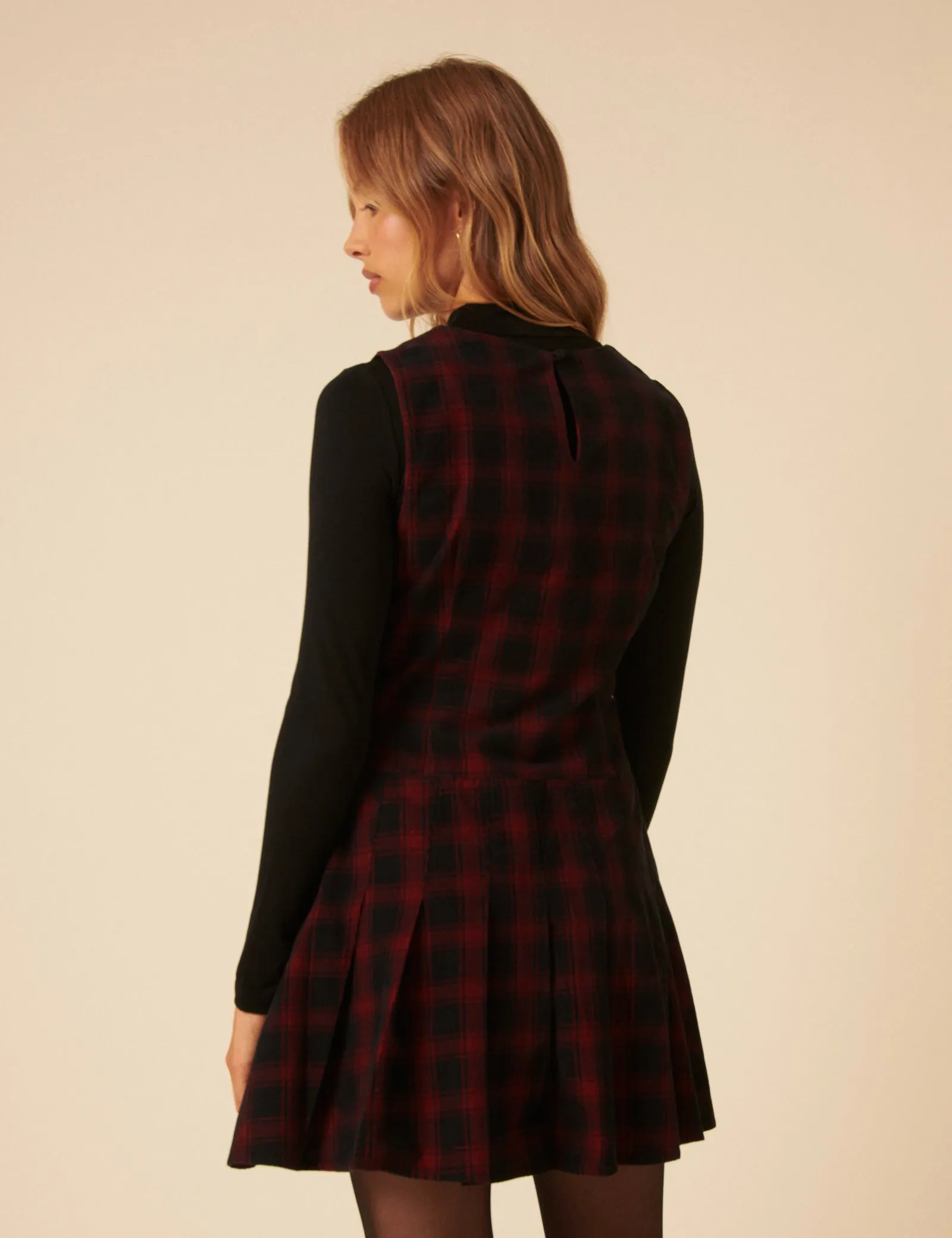 Red And Black Check Cord Merida Pinafore Mini Dress sold by Nobody's Child product image thumbnail 5