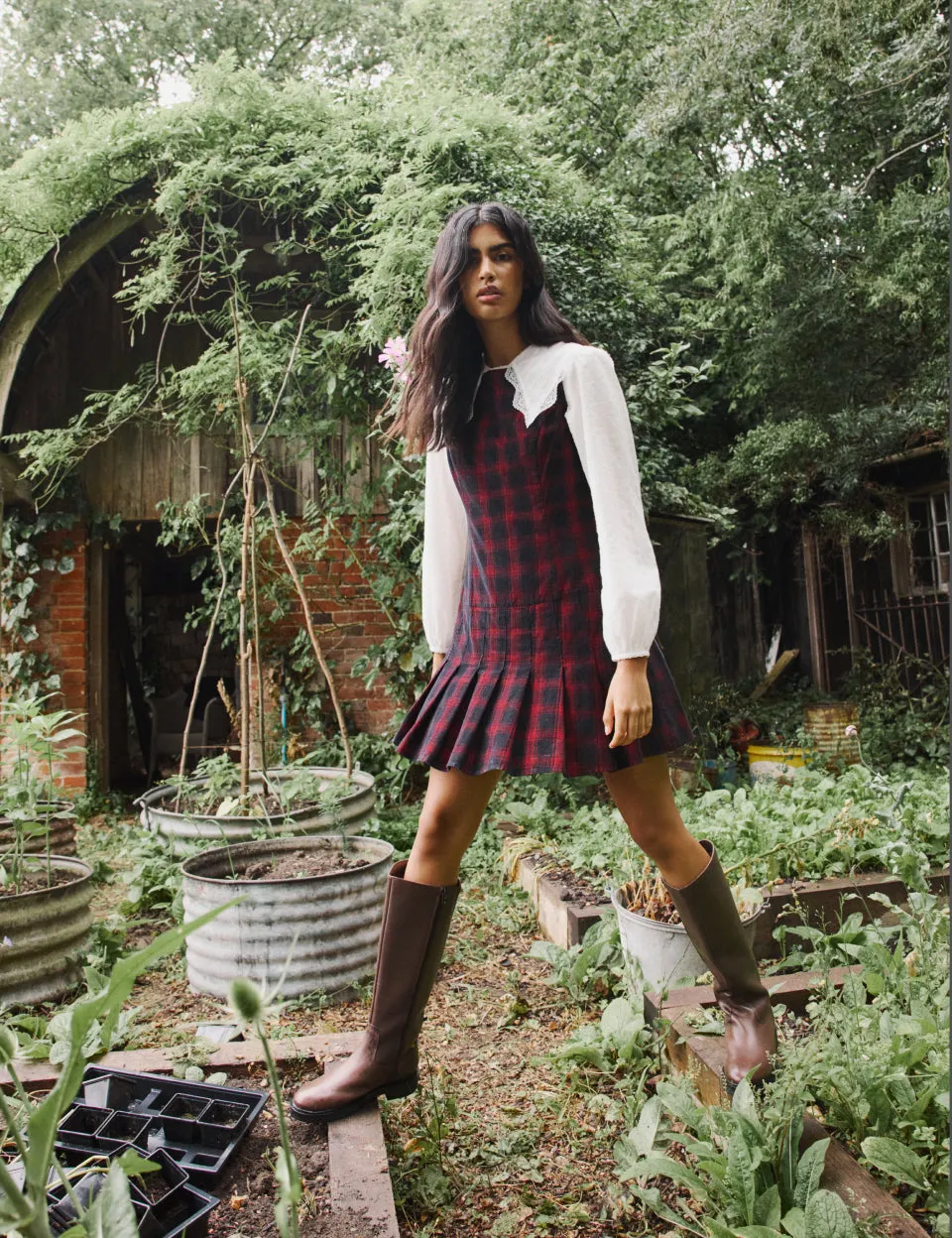 Red And Black Check Cord Merida Pinafore Mini Dress sold by Nobody's Child