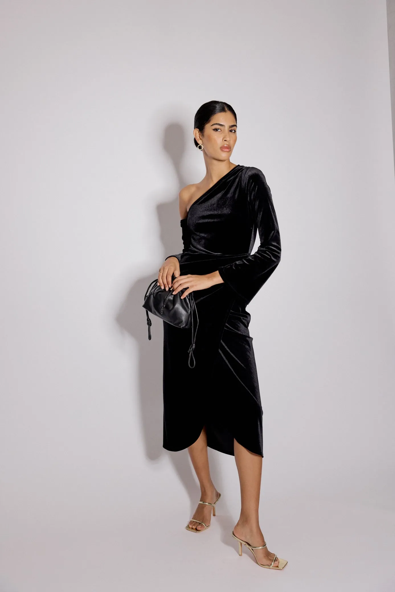 Black Velvet Asymmetric Virgo Midi Dress sold by Nobody's Child product image thumbnail 3