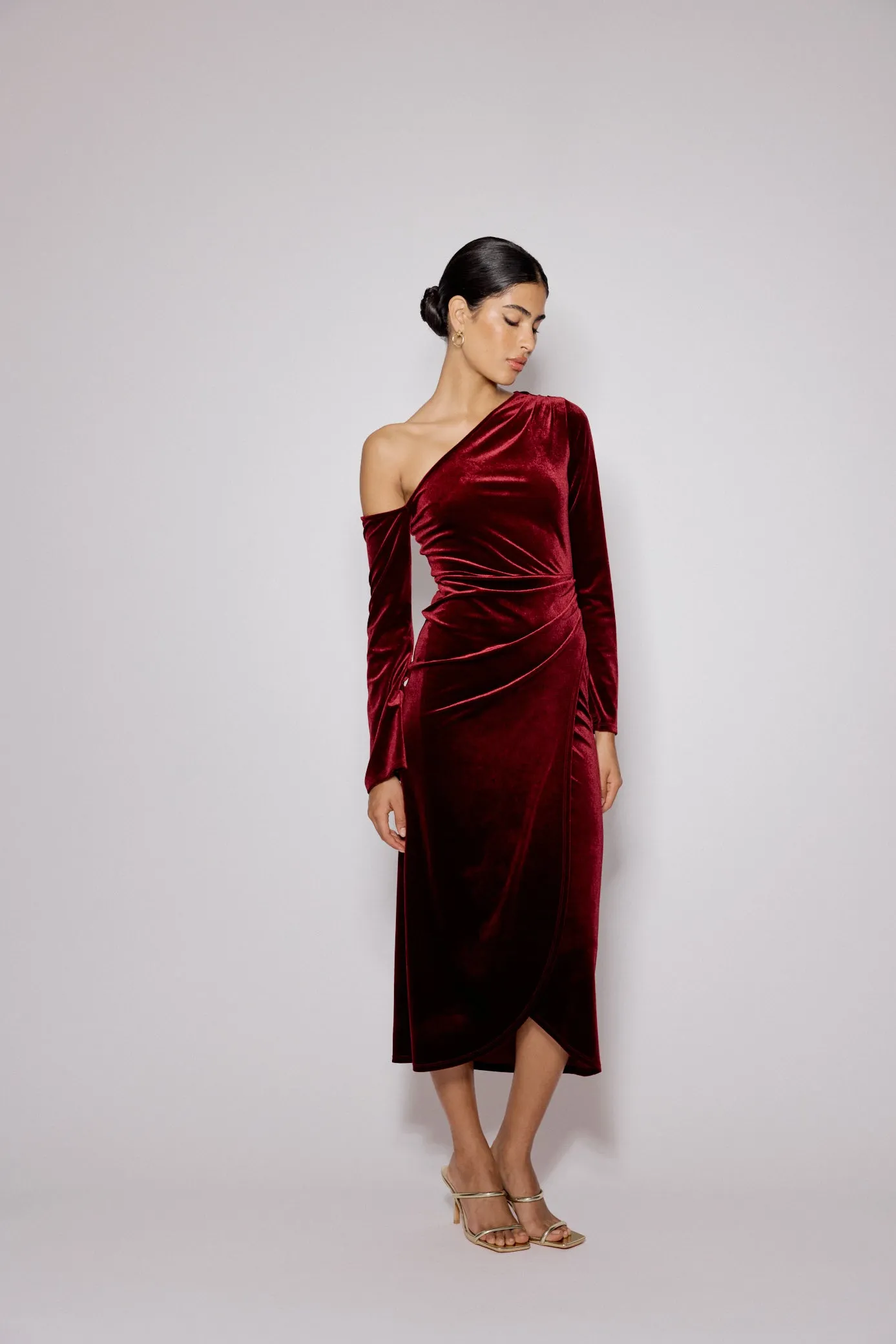 Red Velvet Asymmetric Virgo Midi Dress sold by Nobody's Child product image thumbnail 3