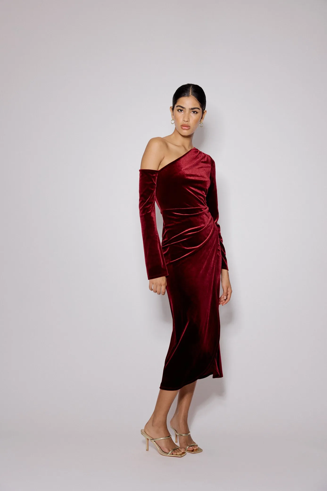 Red Velvet Asymmetric Virgo Midi Dress sold by Nobody's Child product image thumbnail 4