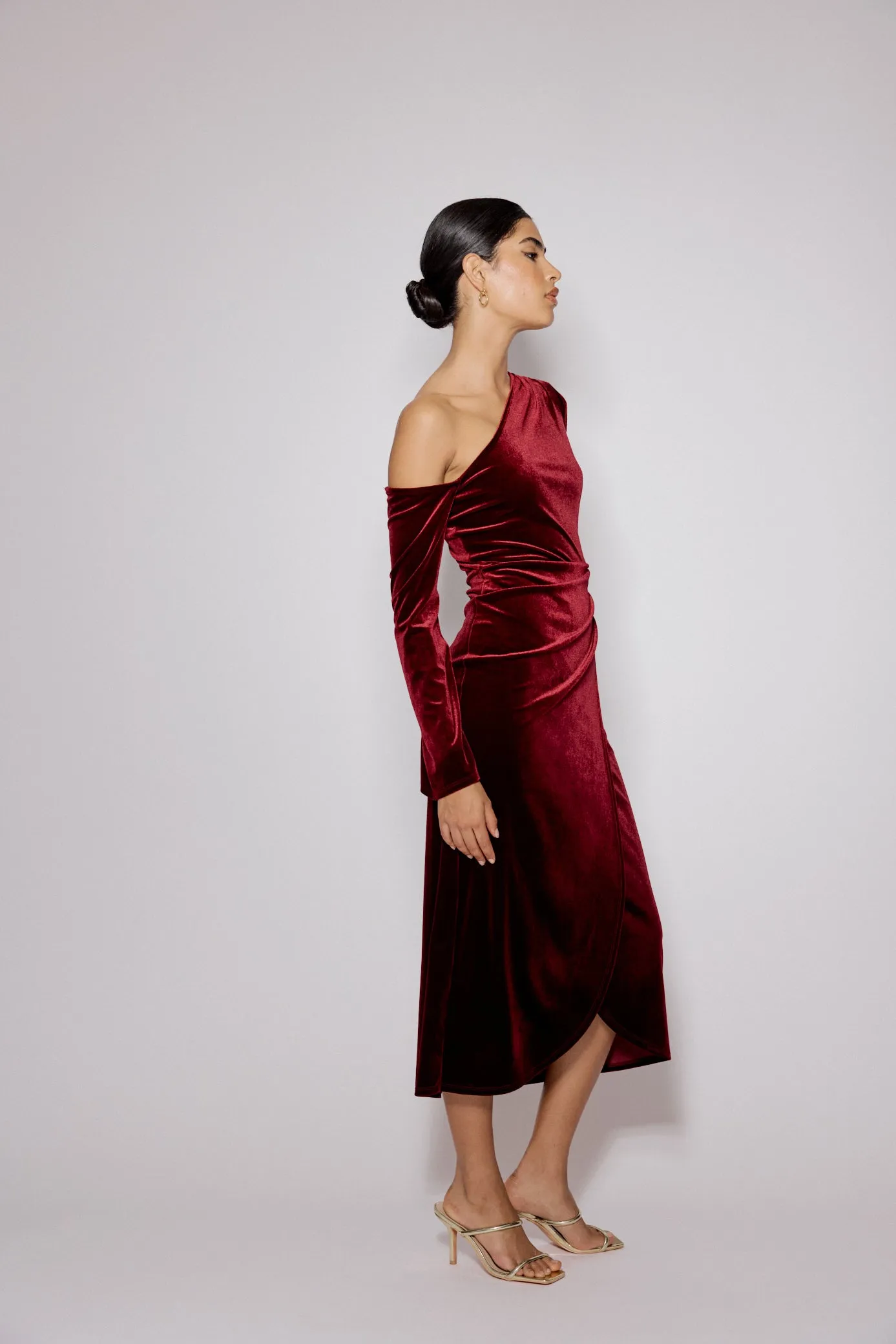 Red Velvet Asymmetric Virgo Midi Dress sold by Nobody's Child product image thumbnail 5