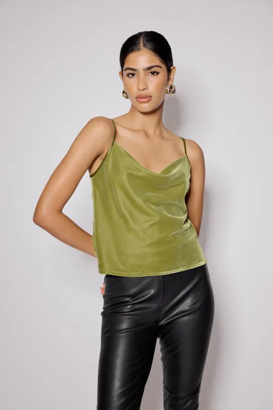 Green Velvet Cowl Neck Cami Top sold by Nobody's Child