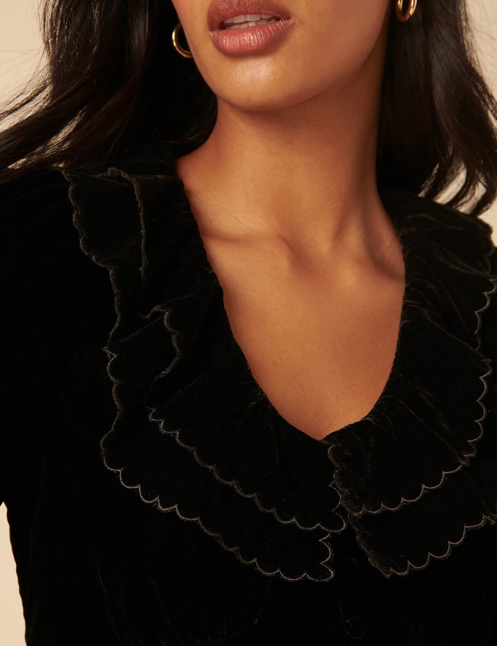 Black Velvet Ruffle Collared Blouse sold by Nobody's Child product image thumbnail 3