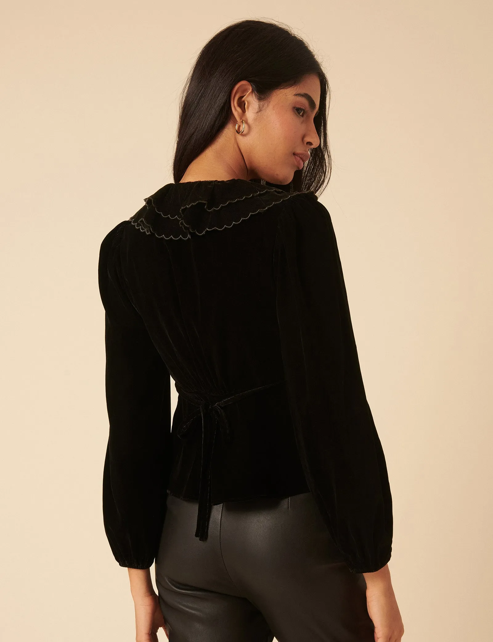 Black Velvet Ruffle Collared Blouse sold by Nobody's Child product image thumbnail 5