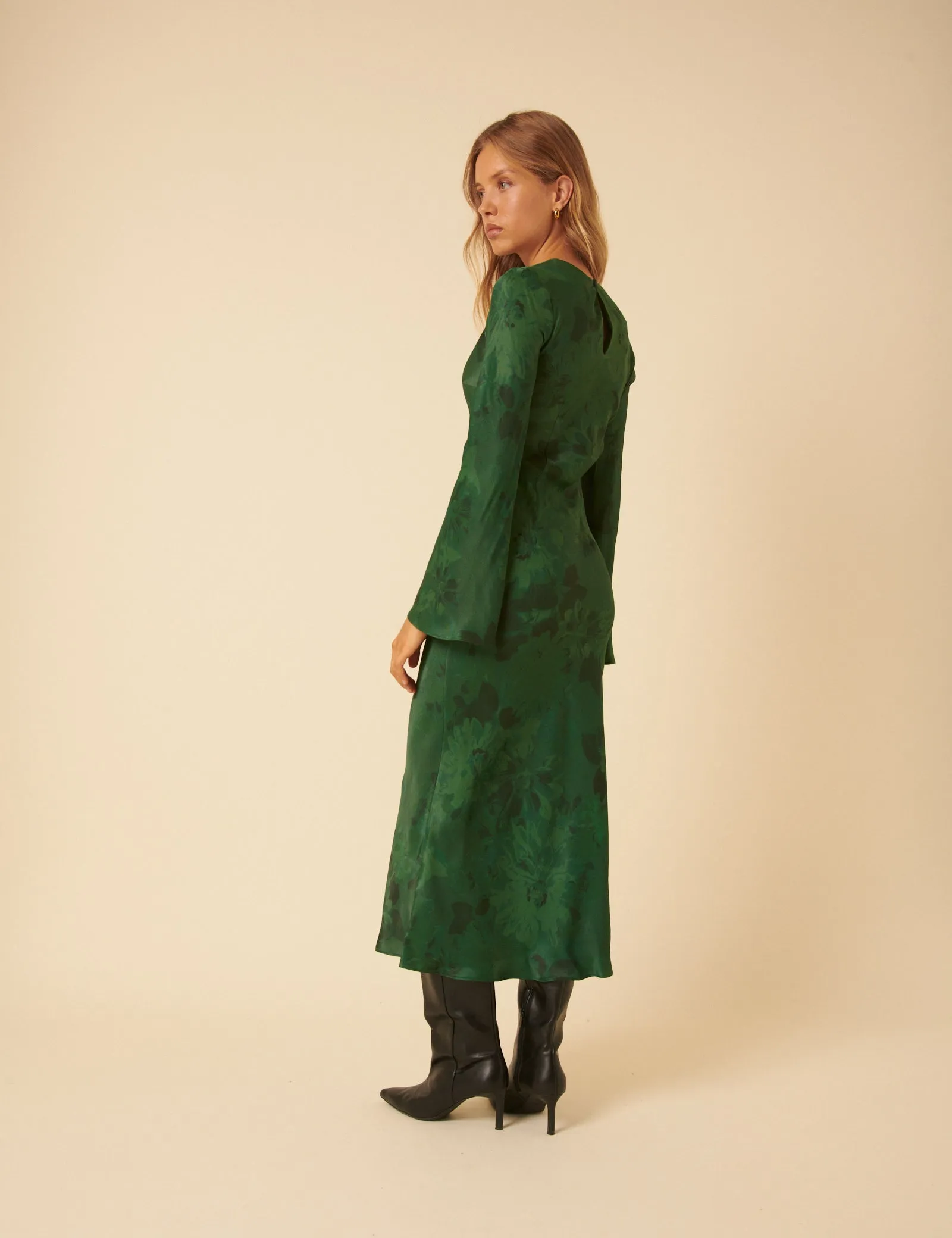 Green Floral Satin Clarissa Midi Dress sold by Nobody's Child product image thumbnail 5
