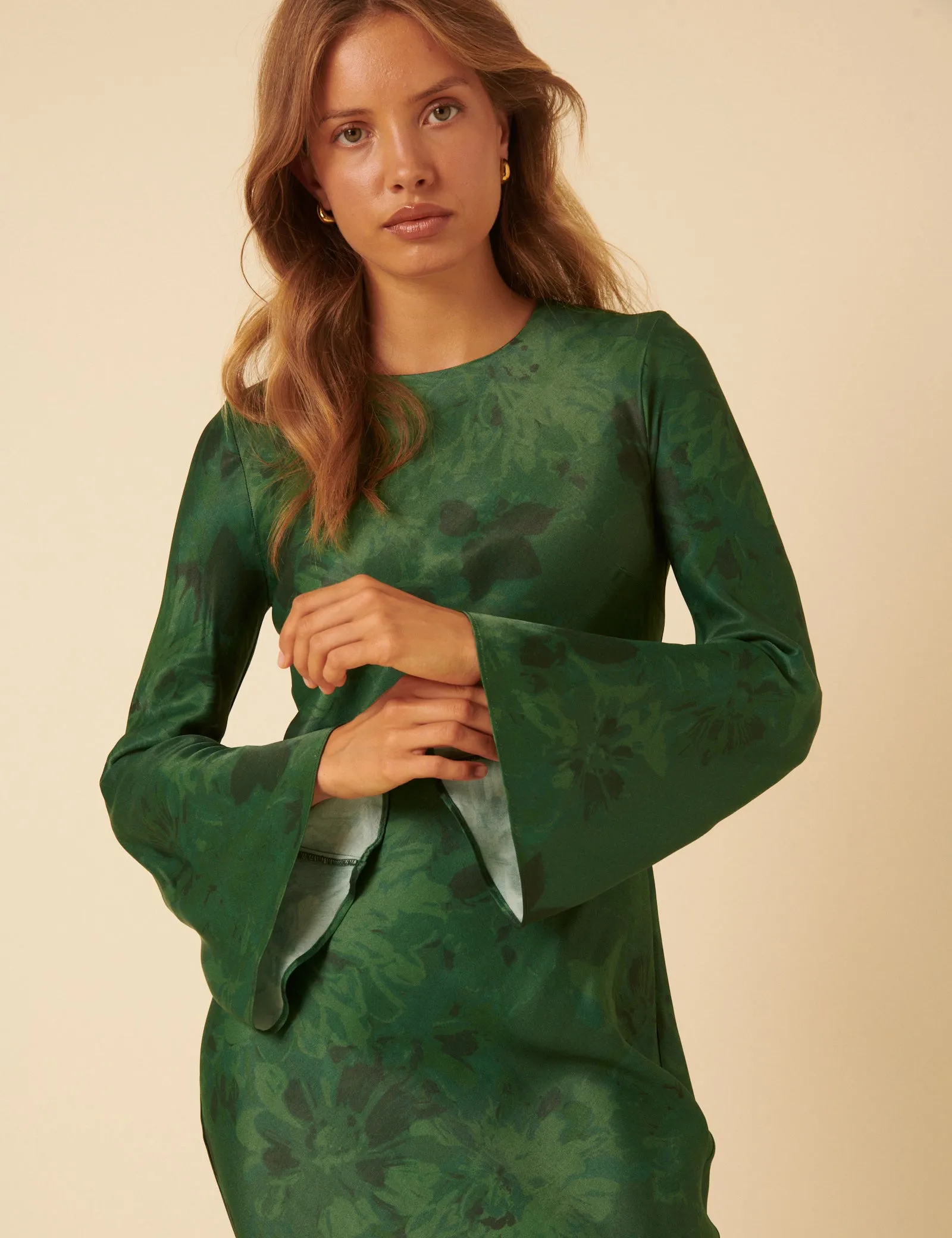 Green Floral Satin Clarissa Midi Dress sold by Nobody's Child product image thumbnail 2