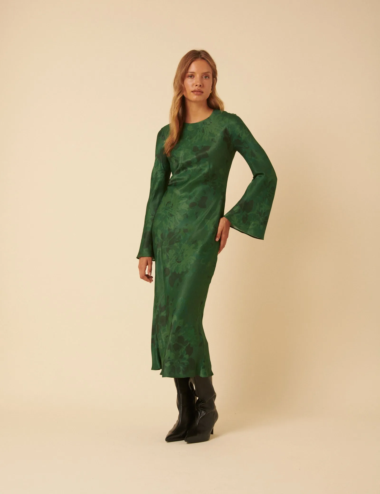 Green Floral Satin Clarissa Midi Dress sold by Nobody's Child product image thumbnail 4