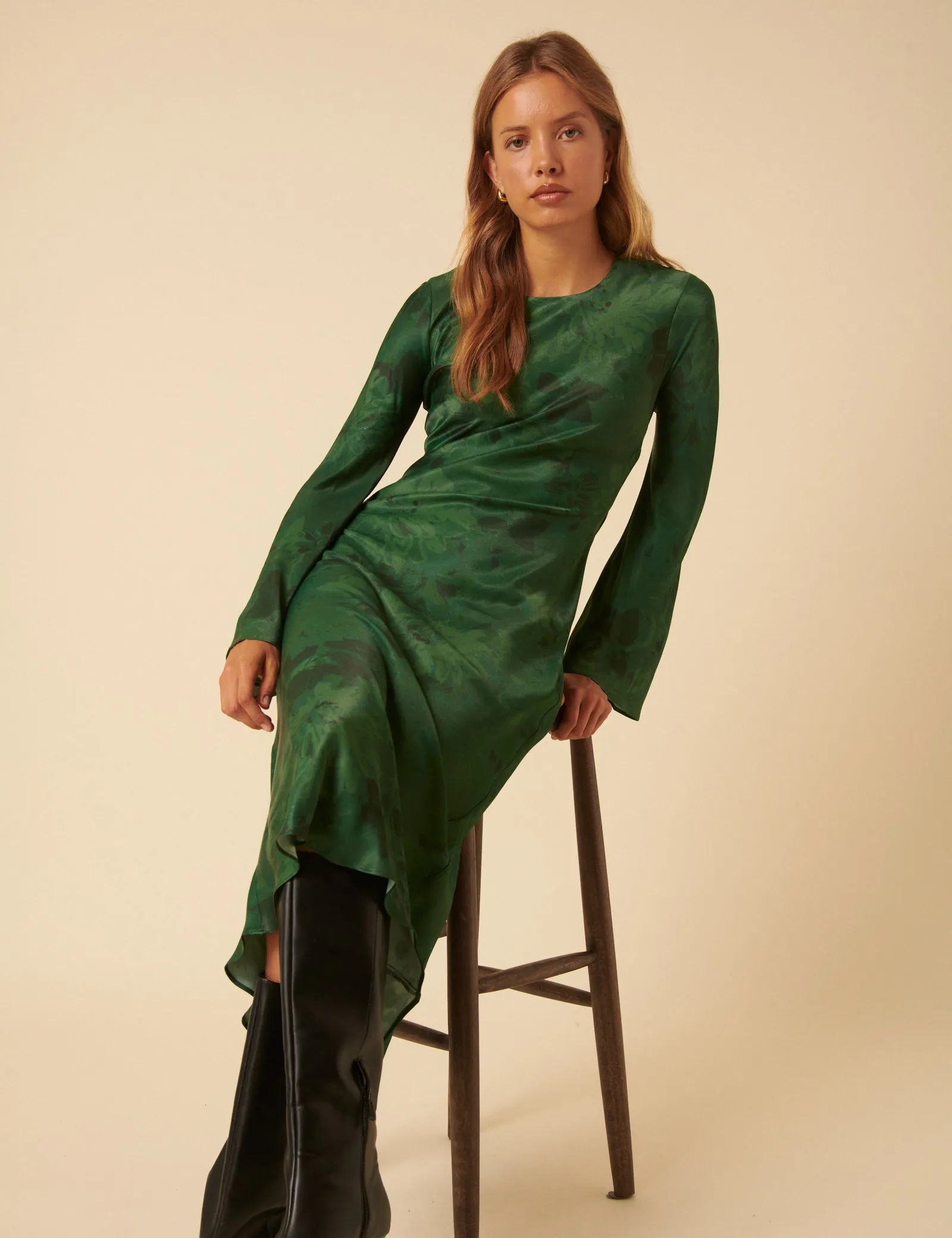 Green Floral Satin Clarissa Midi Dress sold by Nobody's Child product image thumbnail 3