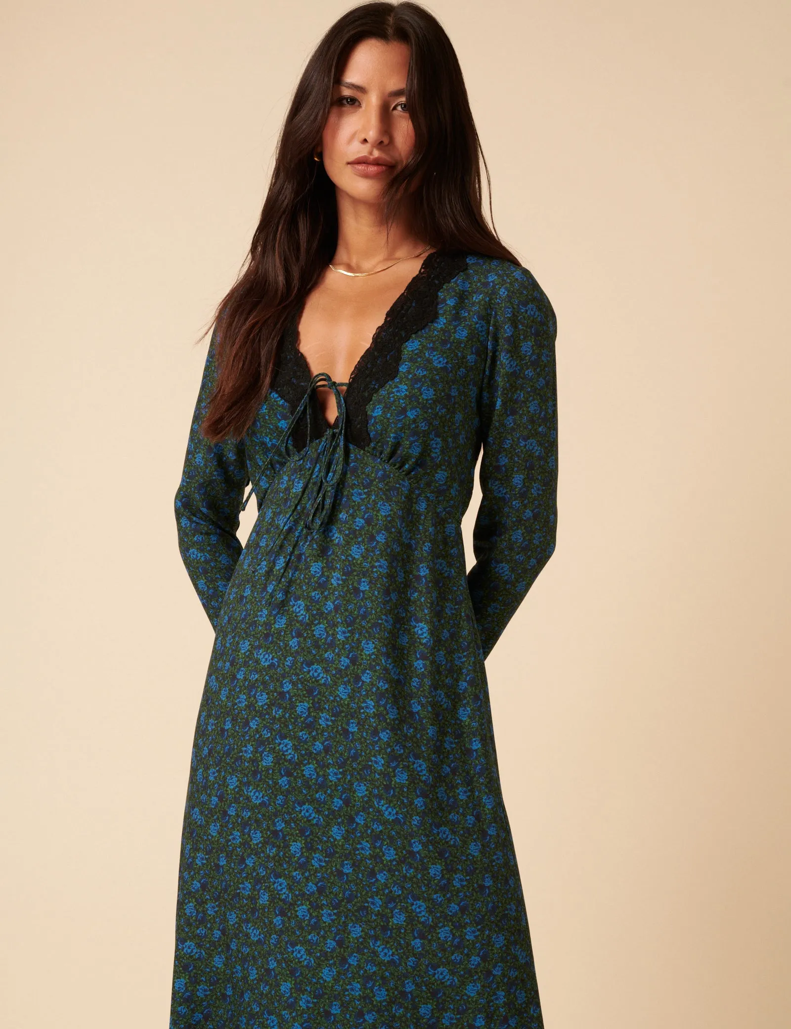 Blue & Green Floral Lace Aida Midi Dress sold by Nobody's Child product image thumbnail 2