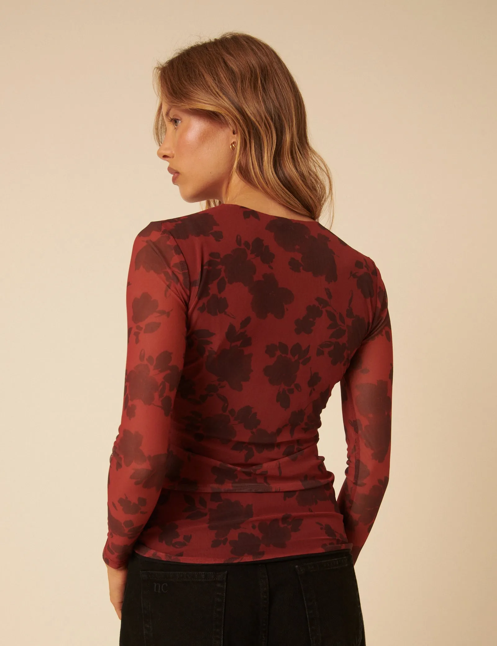 Red Floral Mesh Long Sleeve Top sold by Nobody's Child product image thumbnail 4