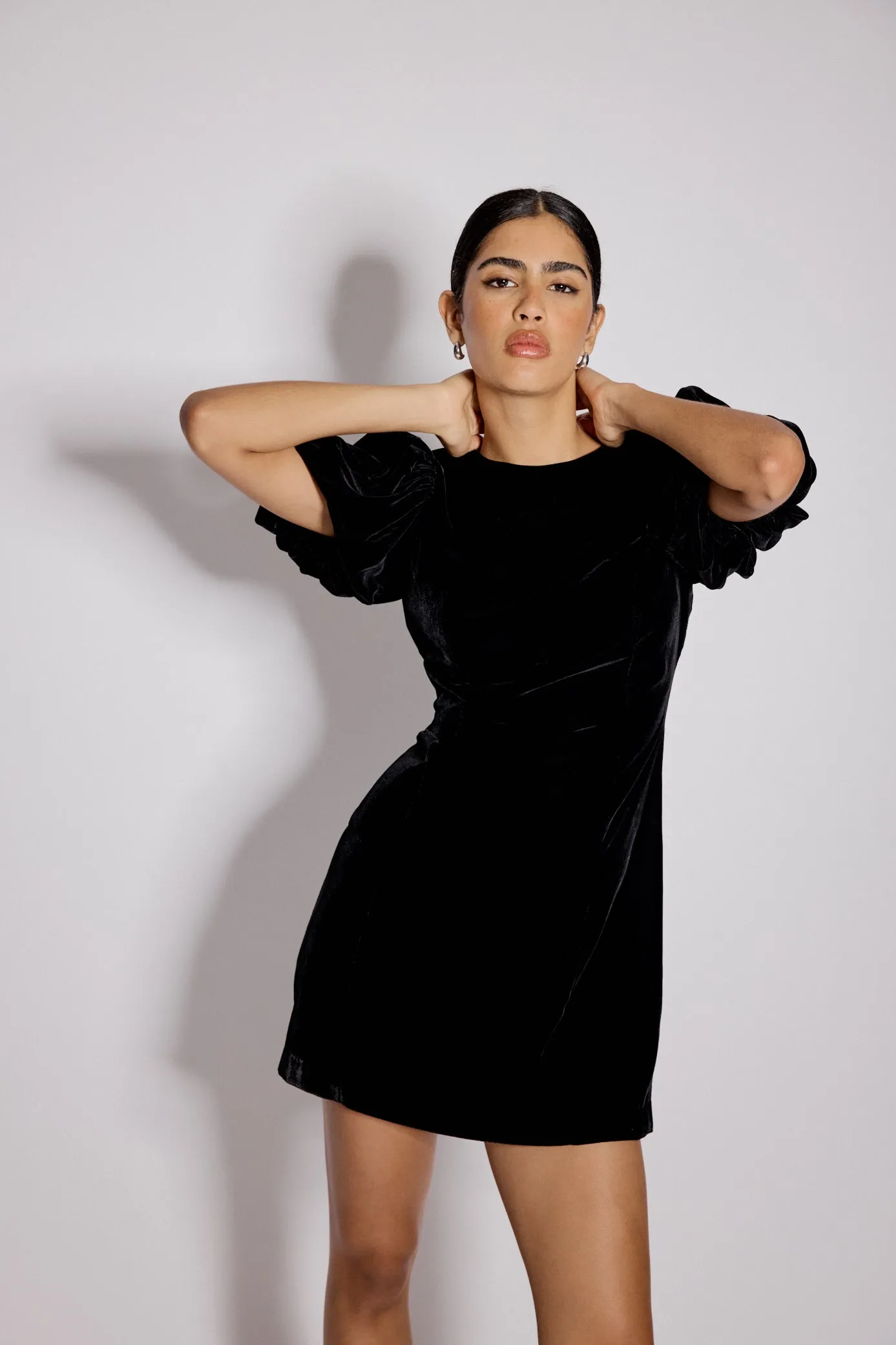 Black Velvet Puff Sleeve Boston Mini Shift Dress sold by Nobody's Child product image thumbnail 4
