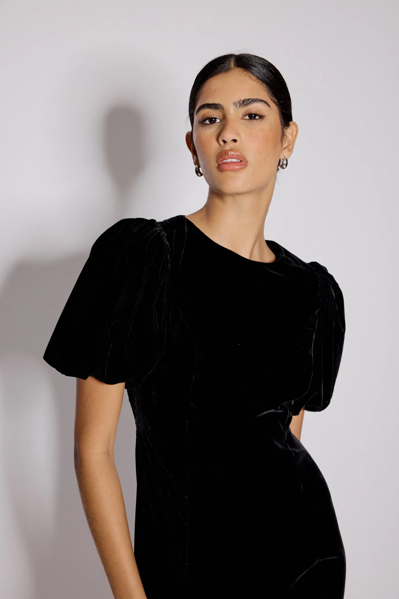 Black Velvet Puff Sleeve Boston Mini Shift Dress sold by Nobody's Child product image thumbnail 3