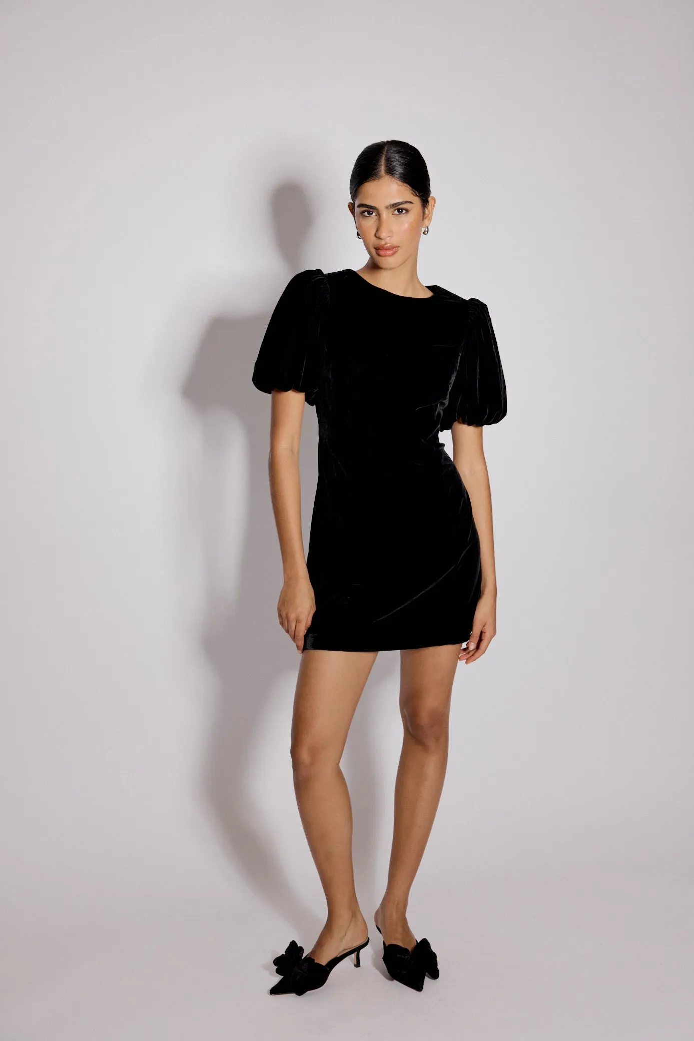 Black Velvet Puff Sleeve Boston Mini Shift Dress sold by Nobody's Child