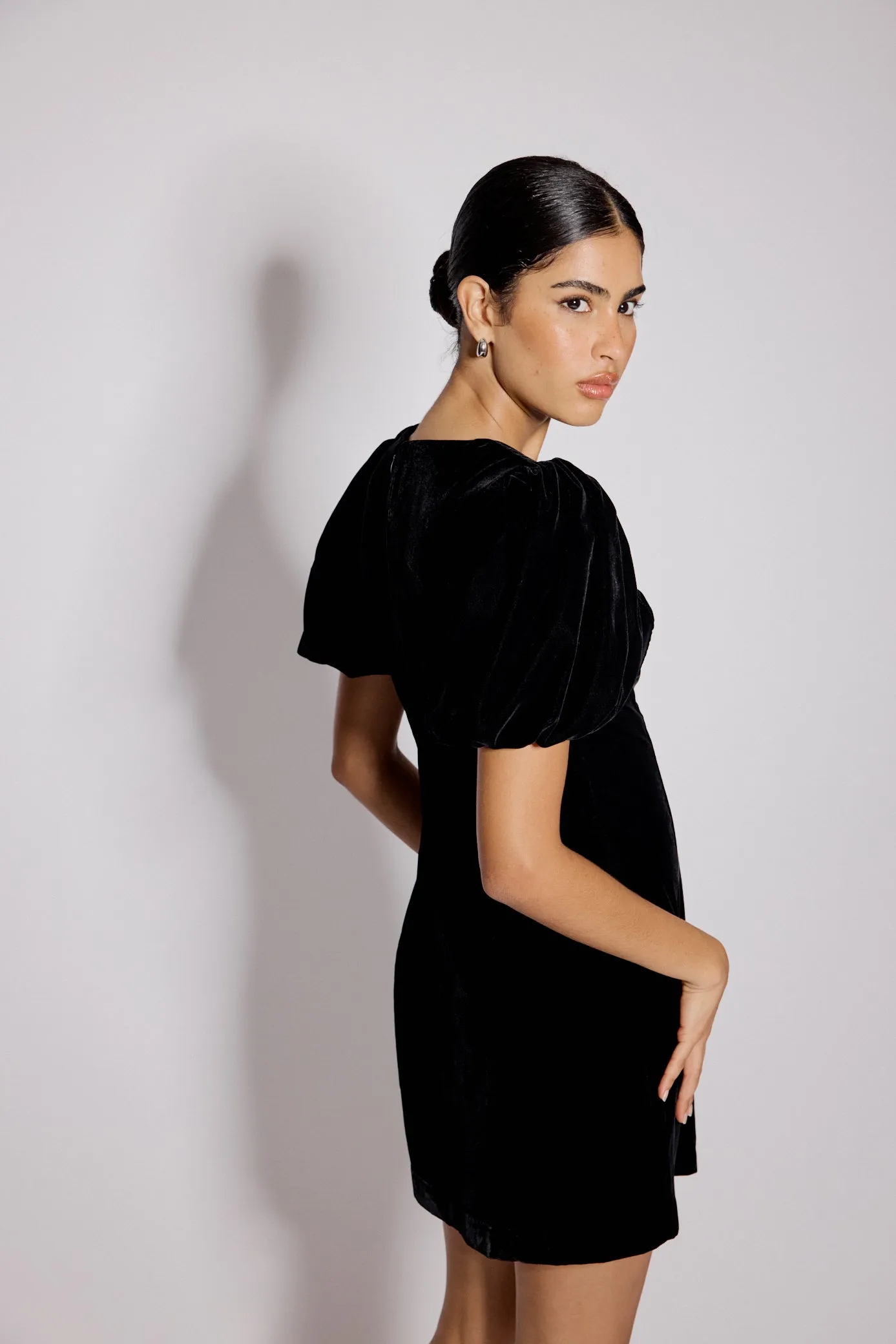 Black Velvet Puff Sleeve Boston Mini Shift Dress sold by Nobody's Child product image thumbnail 5