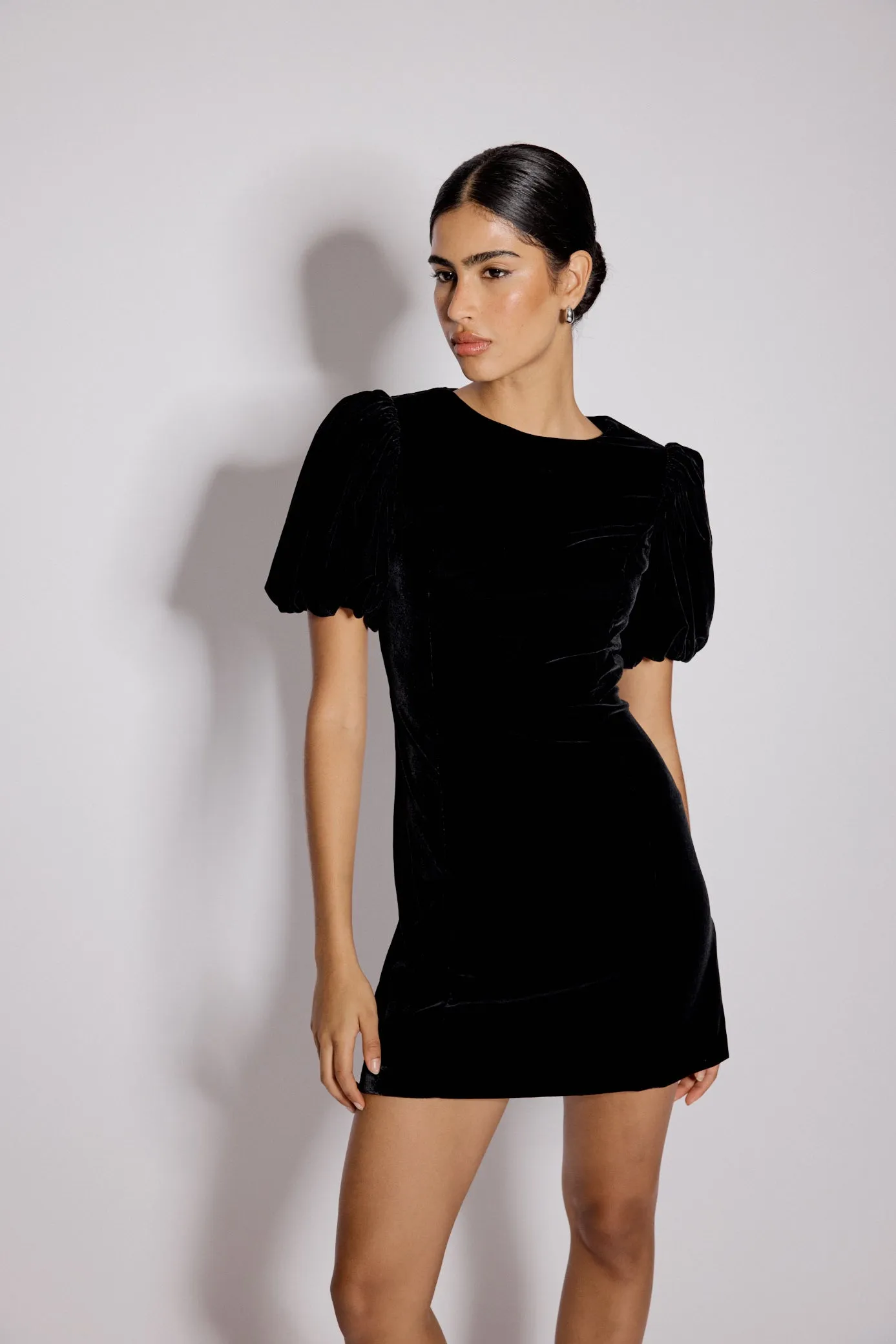 Black Velvet Puff Sleeve Boston Mini Shift Dress sold by Nobody's Child product image thumbnail 2