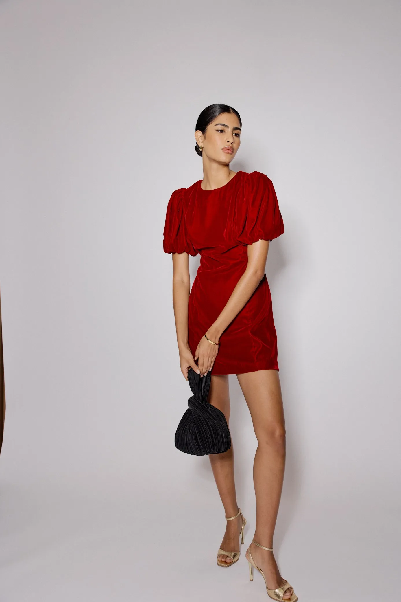Red Velvet Puff Sleeve Boston Mini Shift Dress sold by Nobody's Child product image thumbnail 3