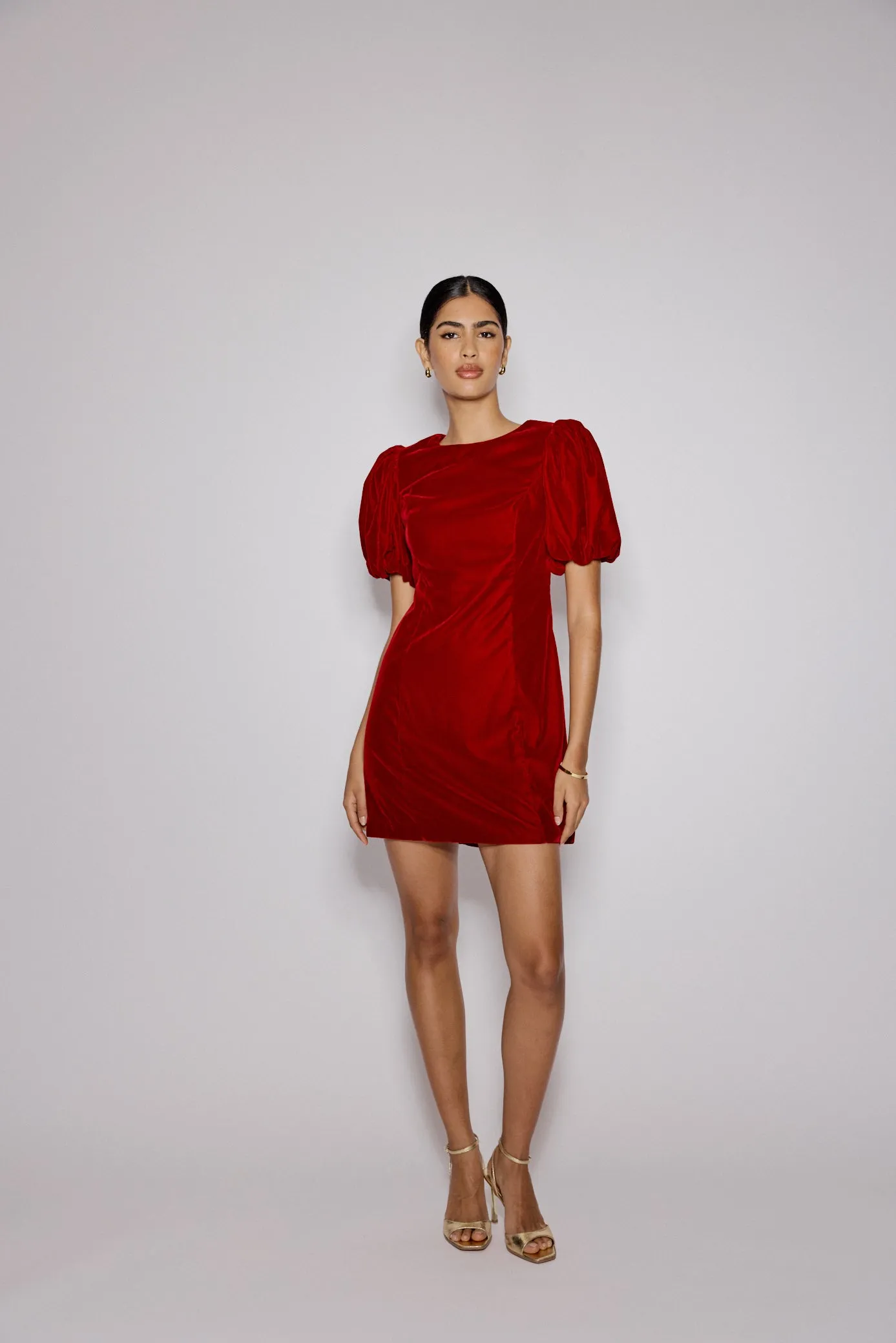 Red Velvet Puff Sleeve Boston Mini Shift Dress sold by Nobody's Child