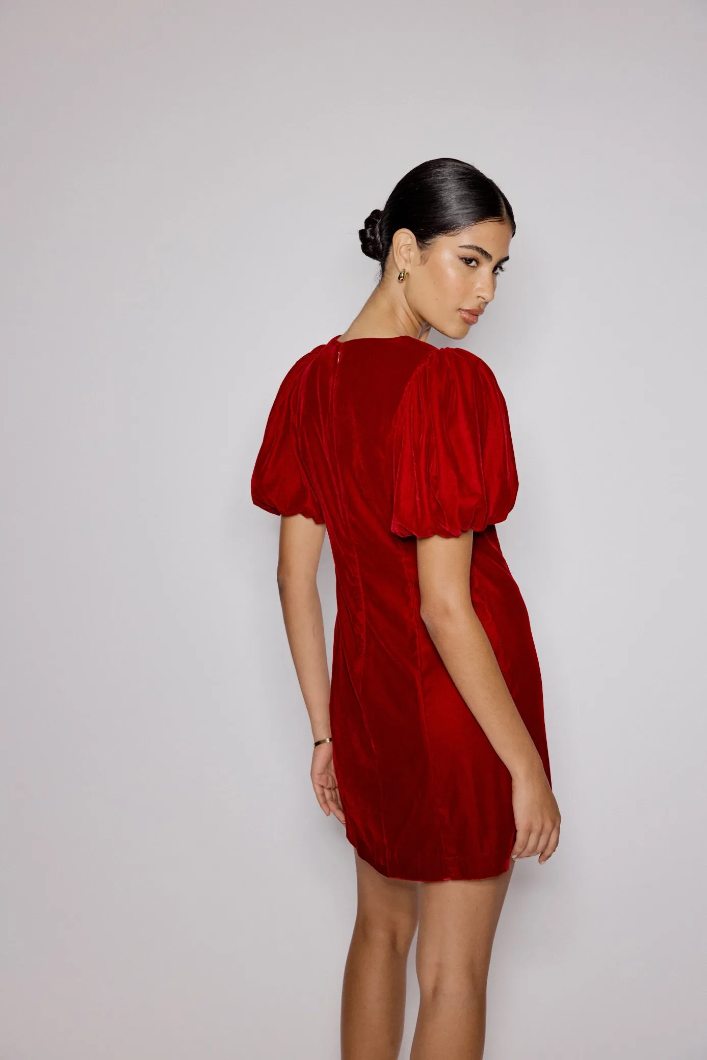 Red Velvet Puff Sleeve Boston Mini Shift Dress sold by Nobody's Child product image thumbnail 5