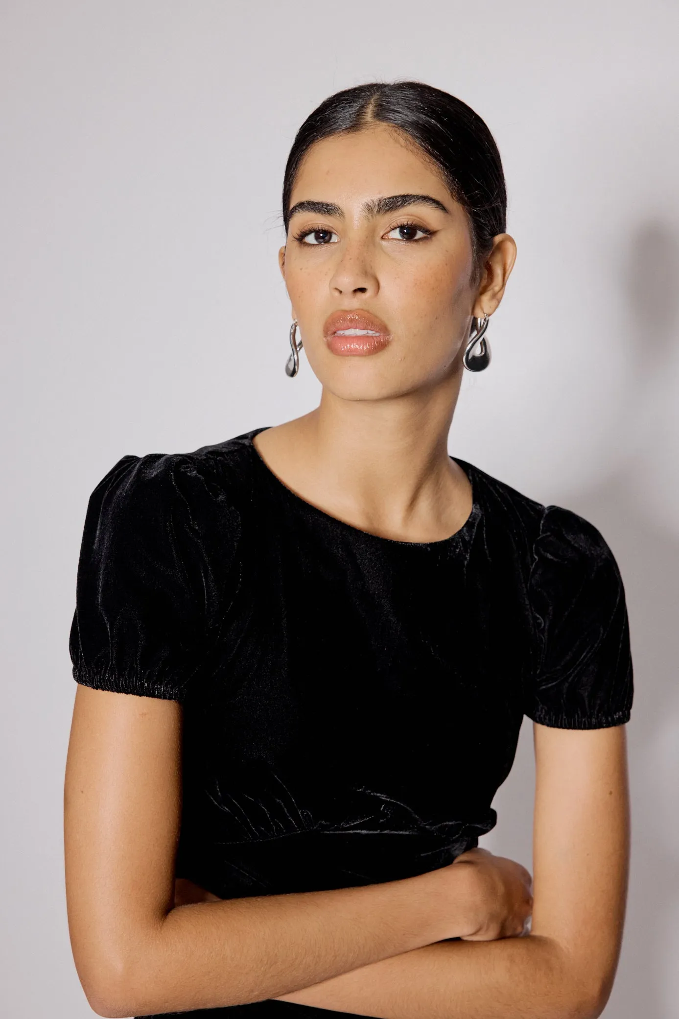 Black Velvet Frill Hem Cosmo Mini Dress sold by Nobody's Child product image thumbnail 4
