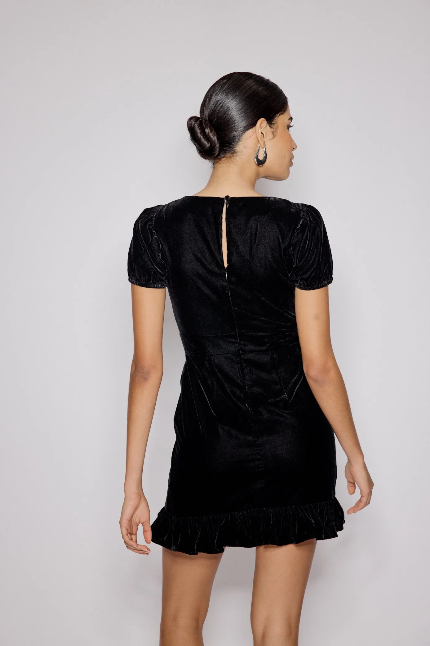 Black Velvet Frill Hem Cosmo Mini Dress sold by Nobody's Child product image thumbnail 5