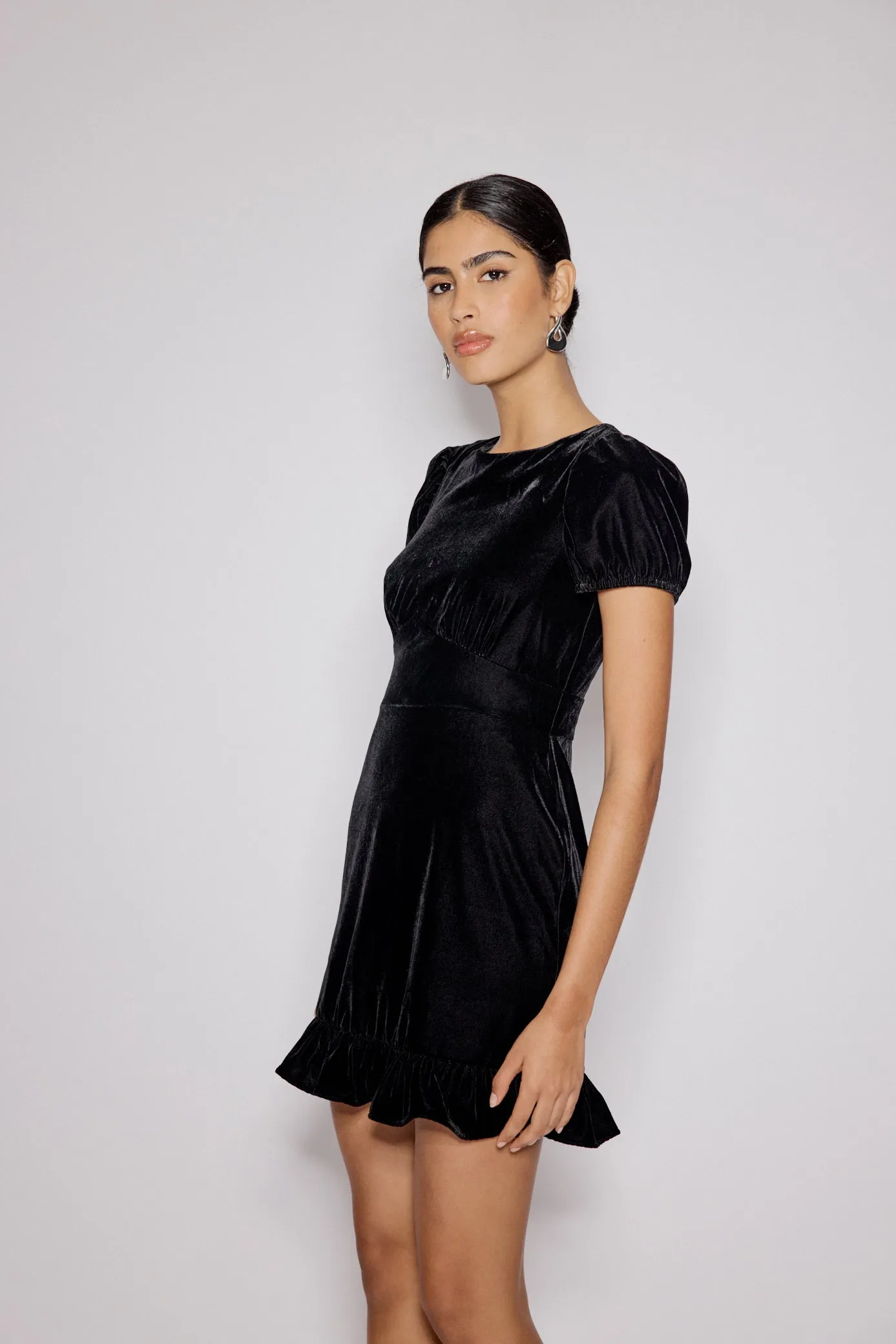 Black Velvet Frill Hem Cosmo Mini Dress sold by Nobody's Child product image thumbnail 3
