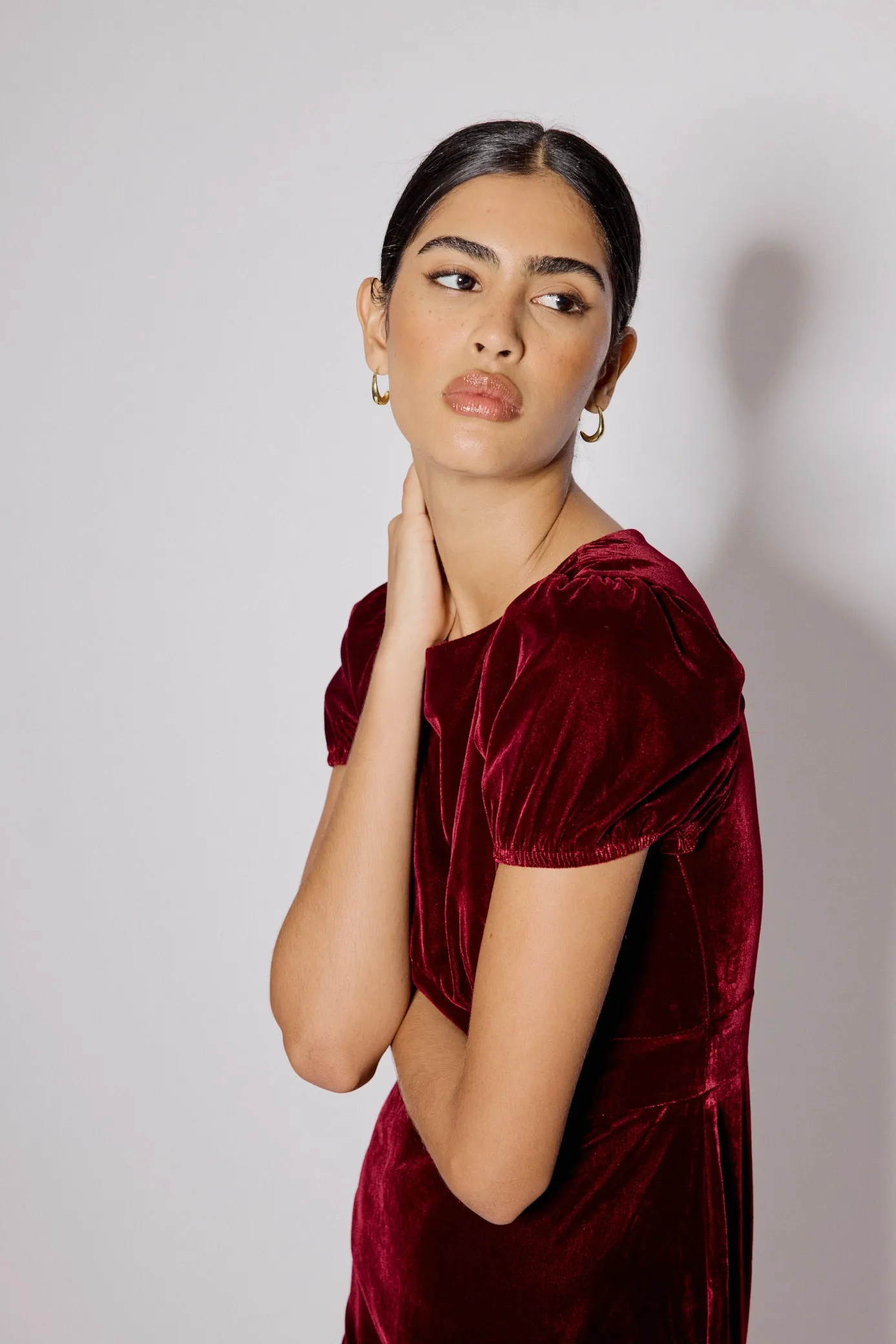 Burgundy Velvet Frill Hem Cosmo Mini Dress sold by Nobody's Child product image thumbnail 3