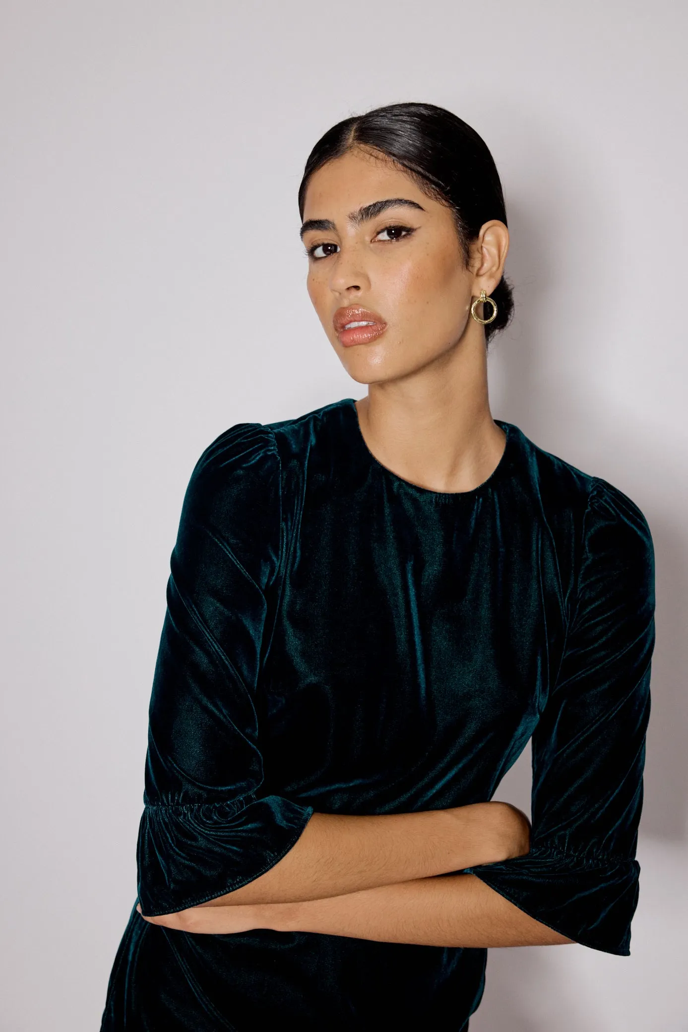 Dark Green Velvet Fleur Mini Dress sold by Nobody's Child product image thumbnail 4