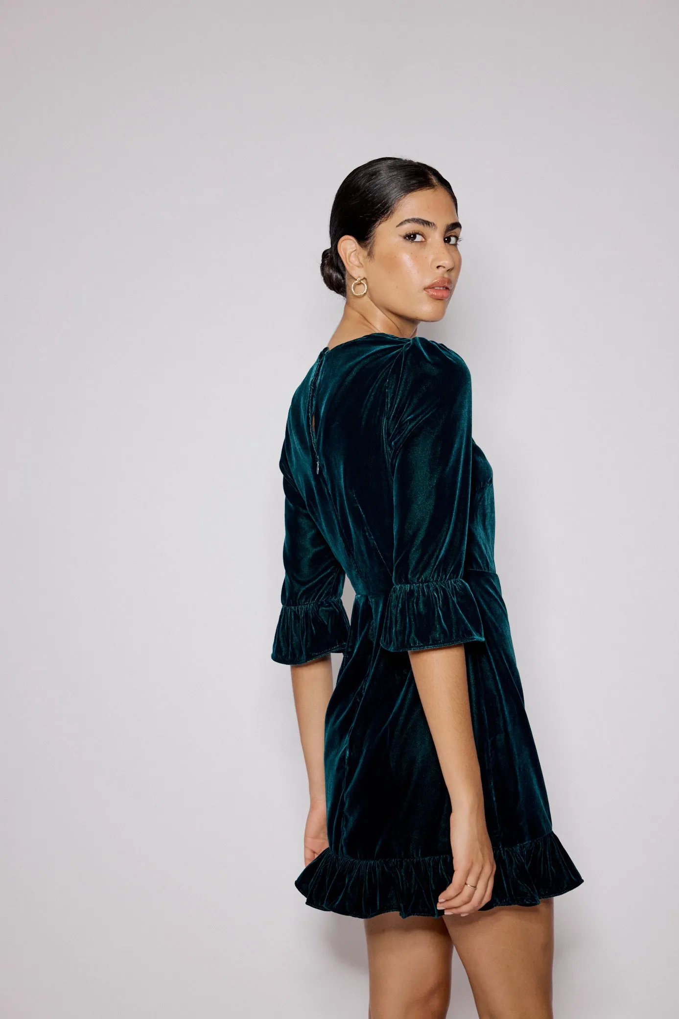 Dark Green Velvet Fleur Mini Dress sold by Nobody's Child product image thumbnail 5