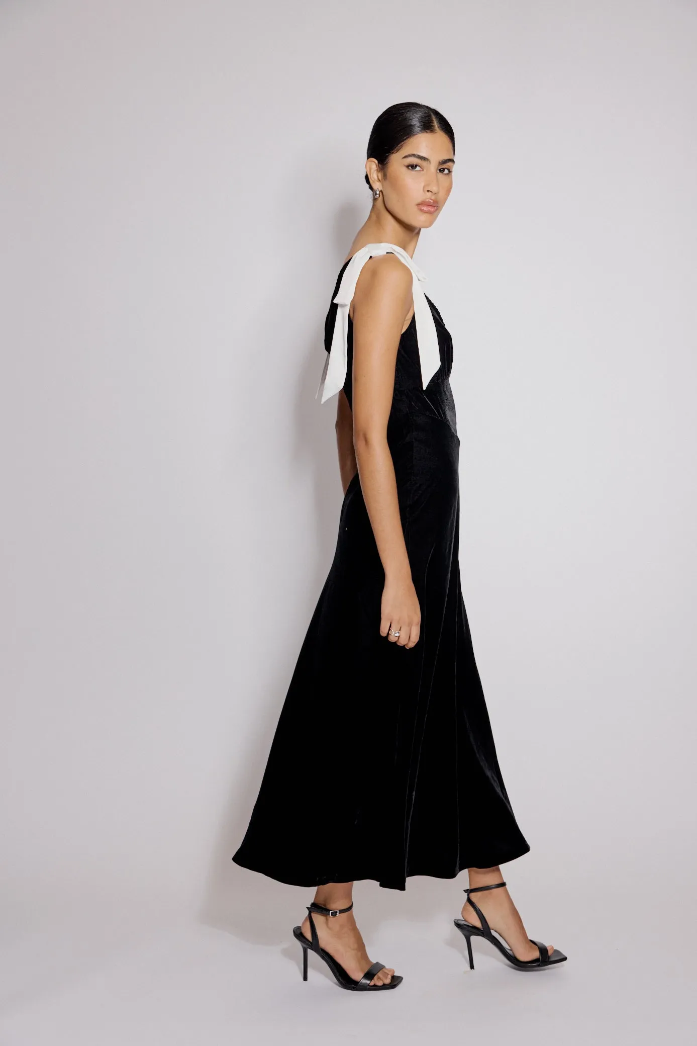 Black Velvet Bow Shoulder Lenka Midi Dress sold by Nobody's Child product image thumbnail 5