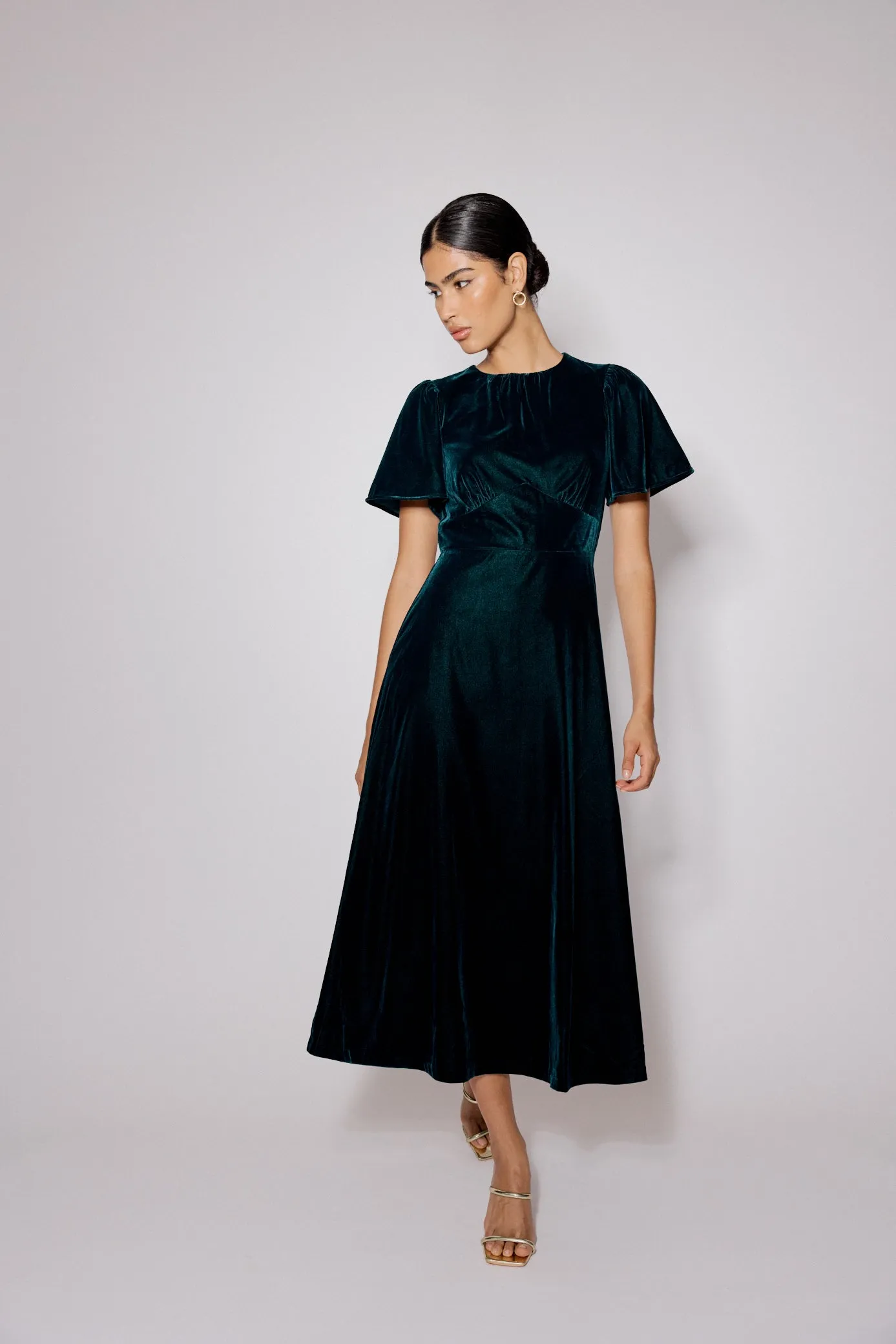 Dark Green Velvet A-Line Allegra Midi Dress sold by Nobody's Child product image thumbnail 5