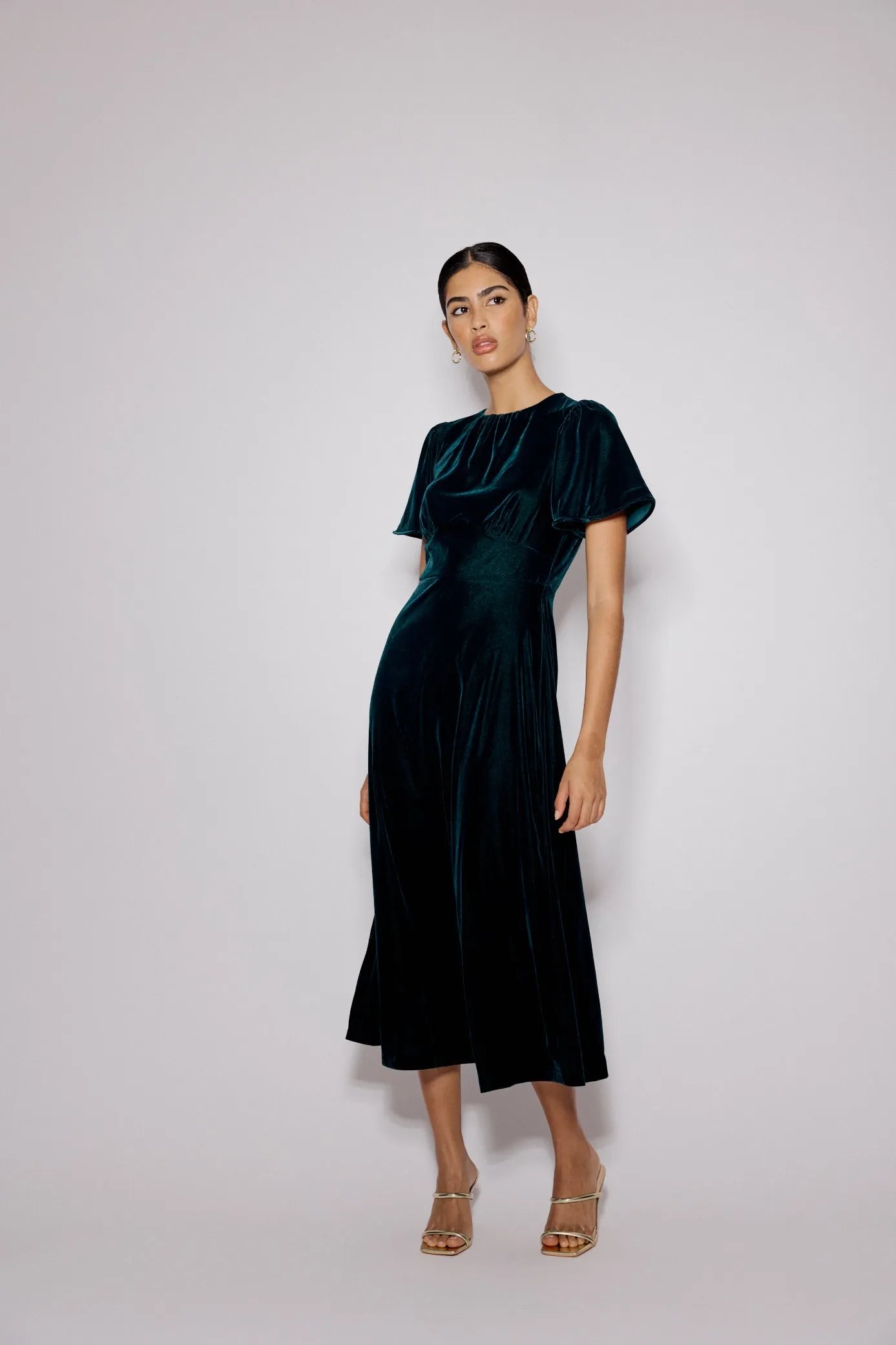 Dark Green Velvet A-Line Allegra Midi Dress sold by Nobody's Child product image thumbnail 3