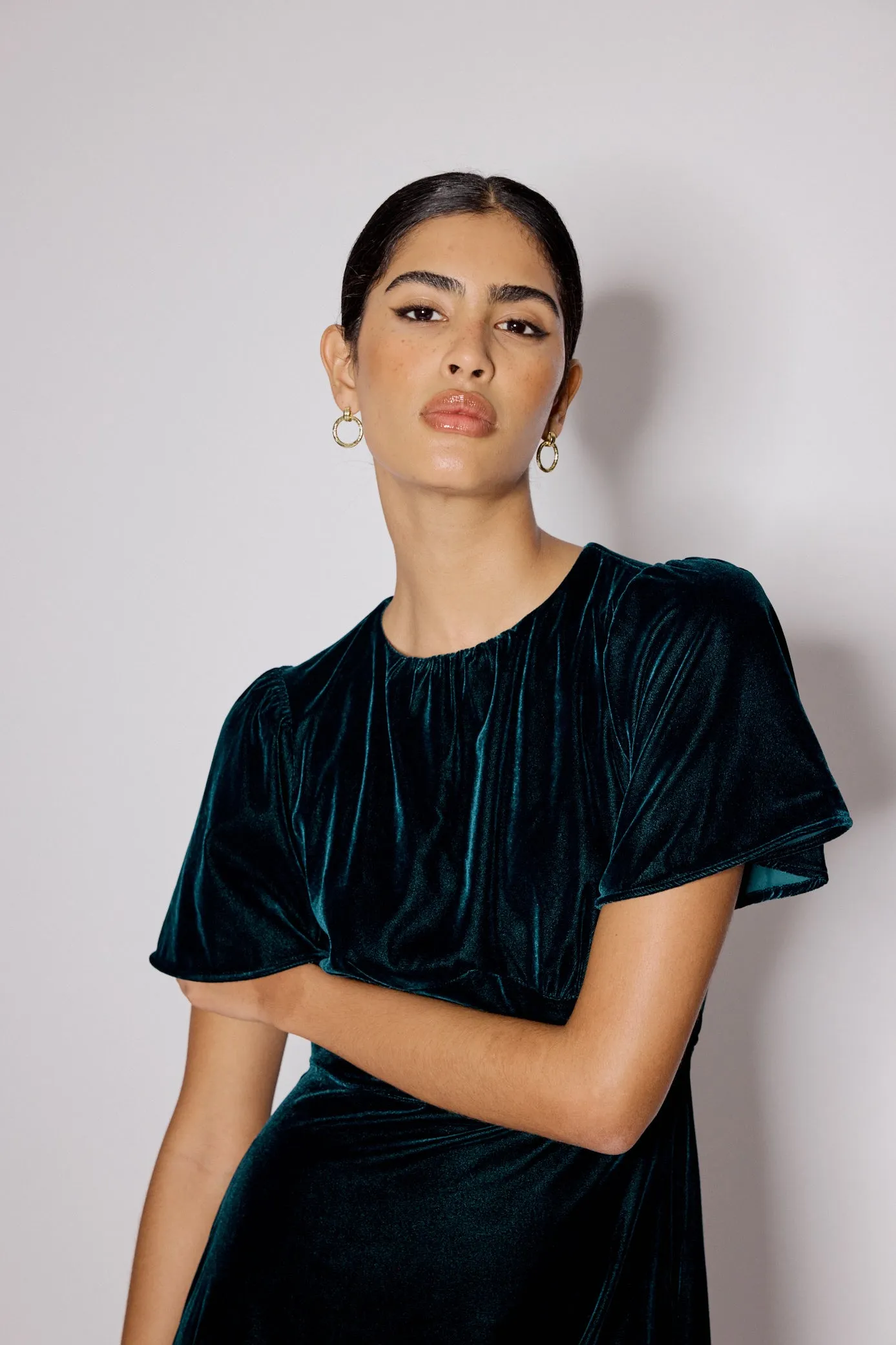 Dark Green Velvet A-Line Allegra Midi Dress sold by Nobody's Child product image thumbnail 4