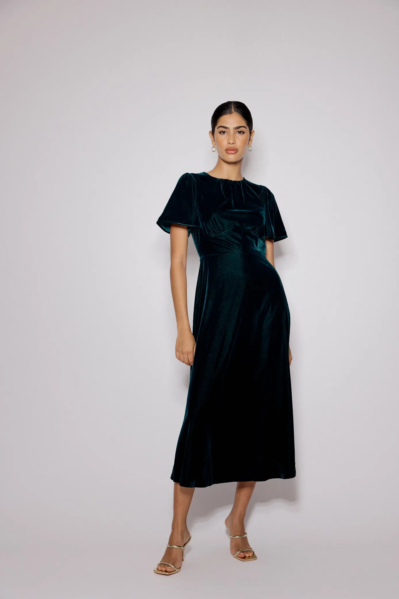 Dark Green Velvet A-Line Allegra Midi Dress sold by Nobody's Child