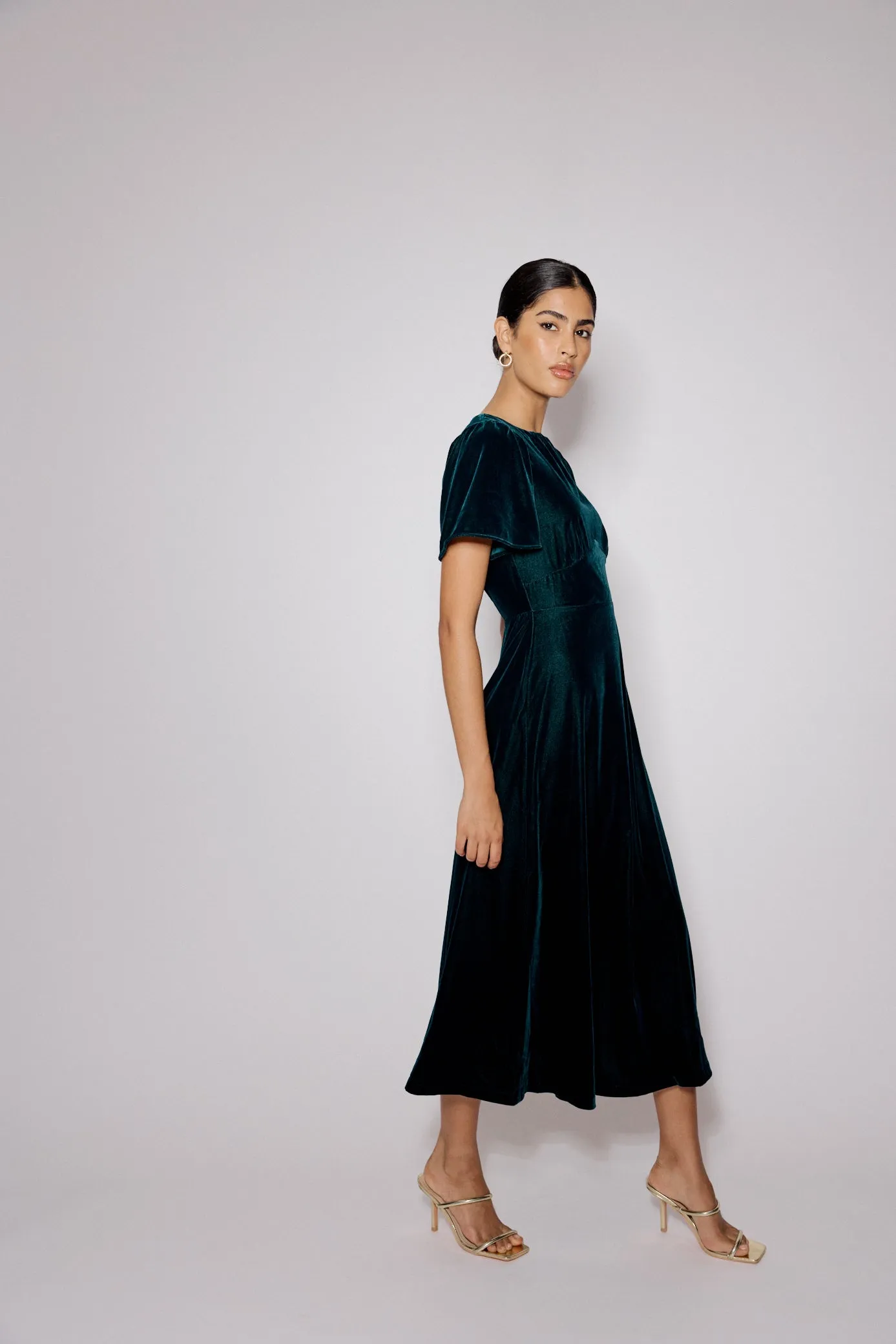 Dark Green Velvet A-Line Allegra Midi Dress sold by Nobody's Child product image thumbnail 2