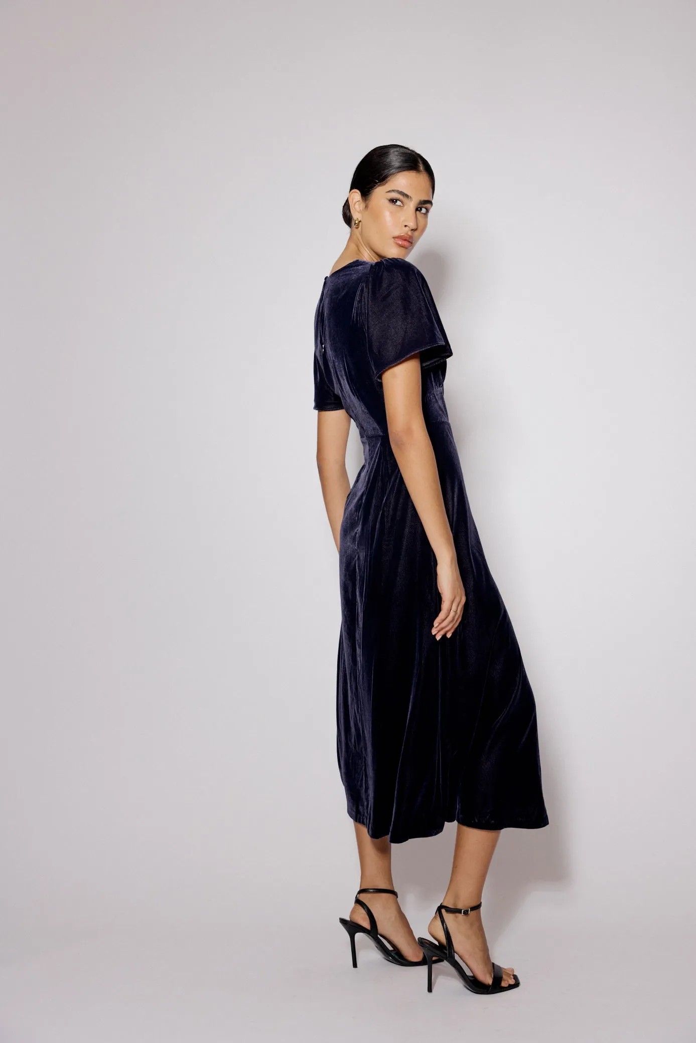 Navy Velvet A-Line Allegra Midi Dress sold by Nobody's Child product image thumbnail 5