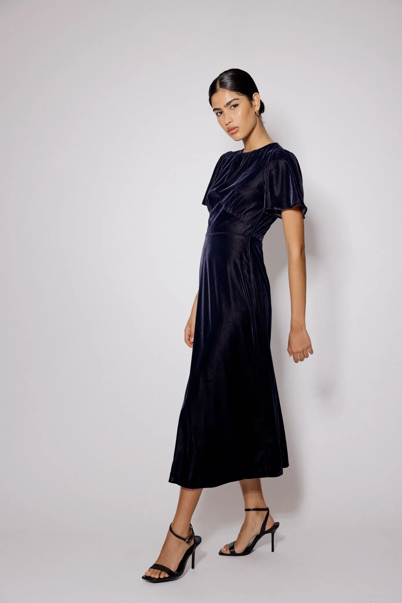 Navy Velvet A-Line Allegra Midi Dress sold by Nobody's Child product image thumbnail 2
