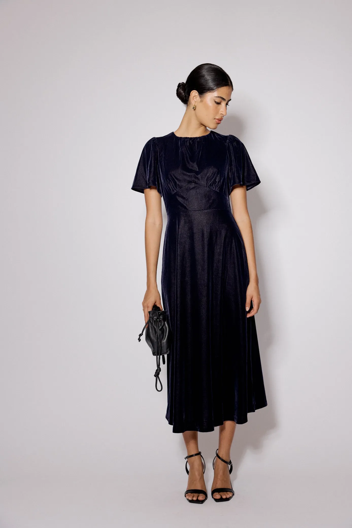 Navy Velvet A-Line Allegra Midi Dress sold by Nobody's Child product image thumbnail 3