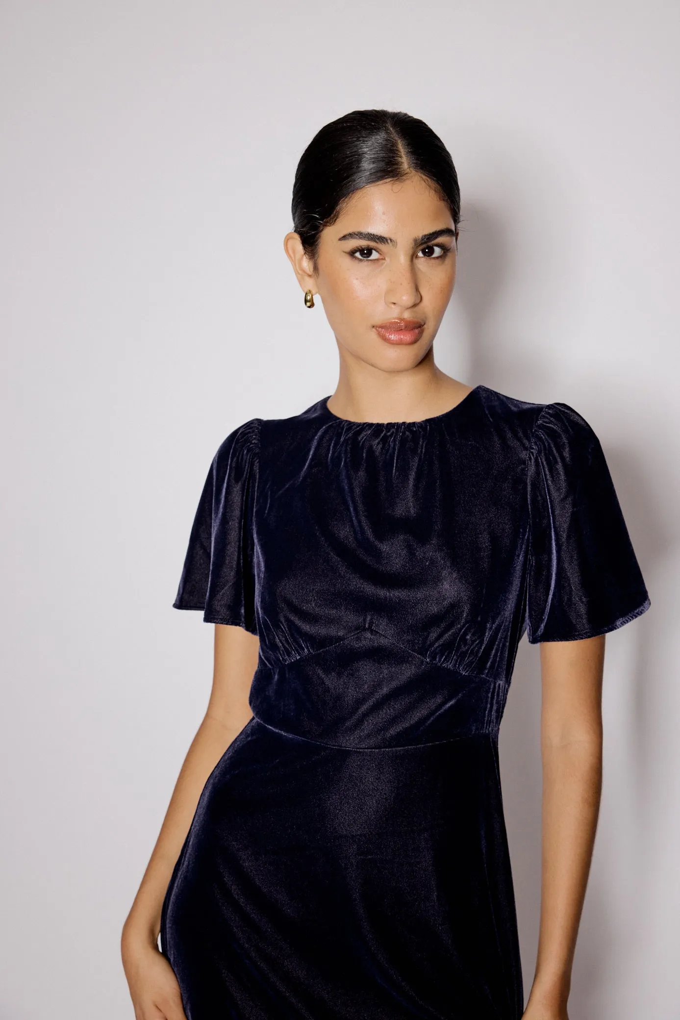 Navy Velvet A-Line Allegra Midi Dress sold by Nobody's Child product image thumbnail 4