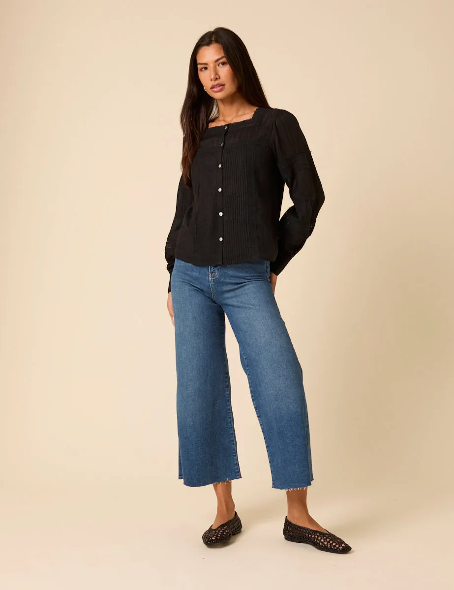 Black Long Sleeve Lace Trim Blouse sold by Nobody's Child product image thumbnail 2